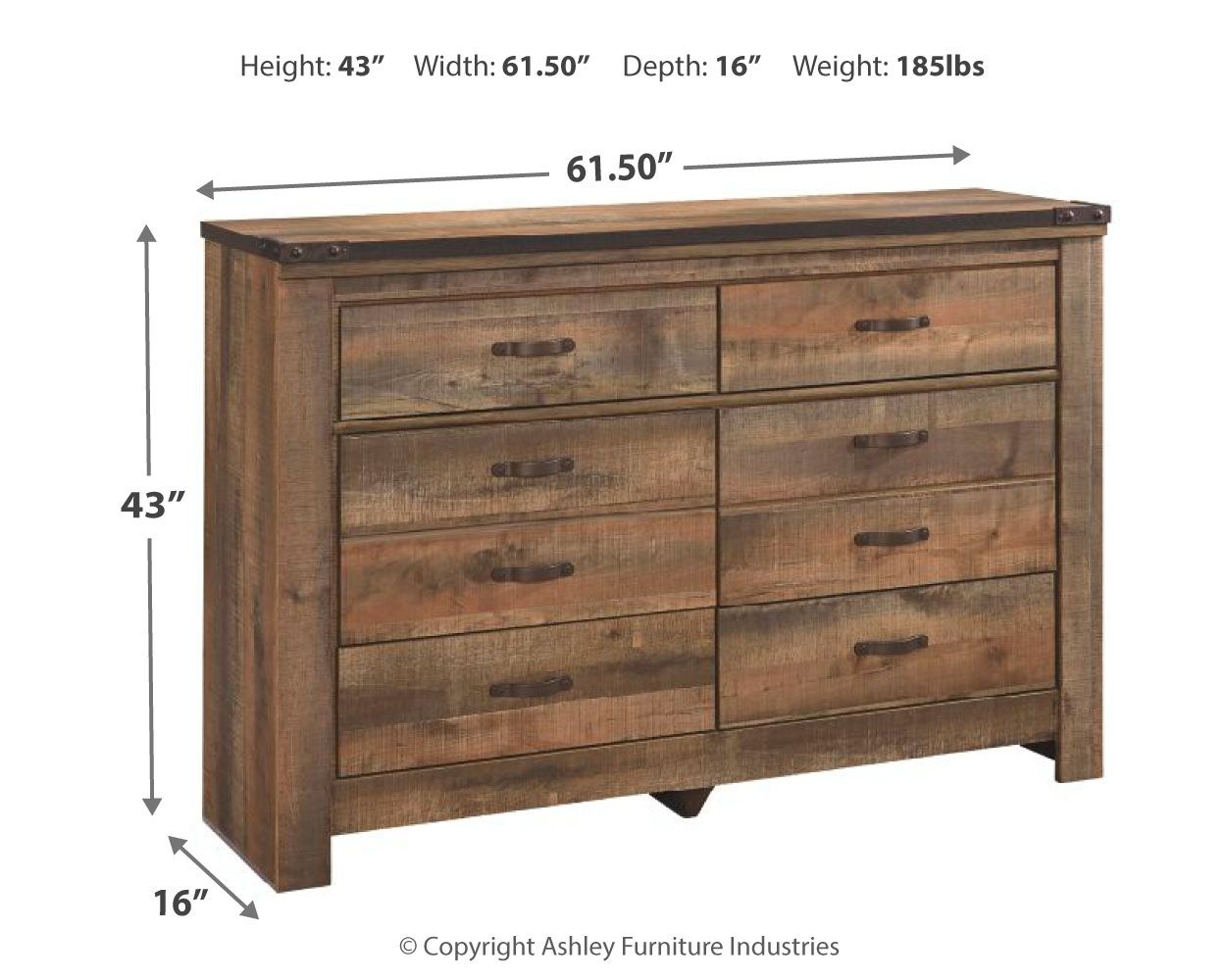 Ashley Furniture Trinell - Six Drawer Dresser - 61.34" x 15.98" x 42.99" - Brown Dark - Image 4