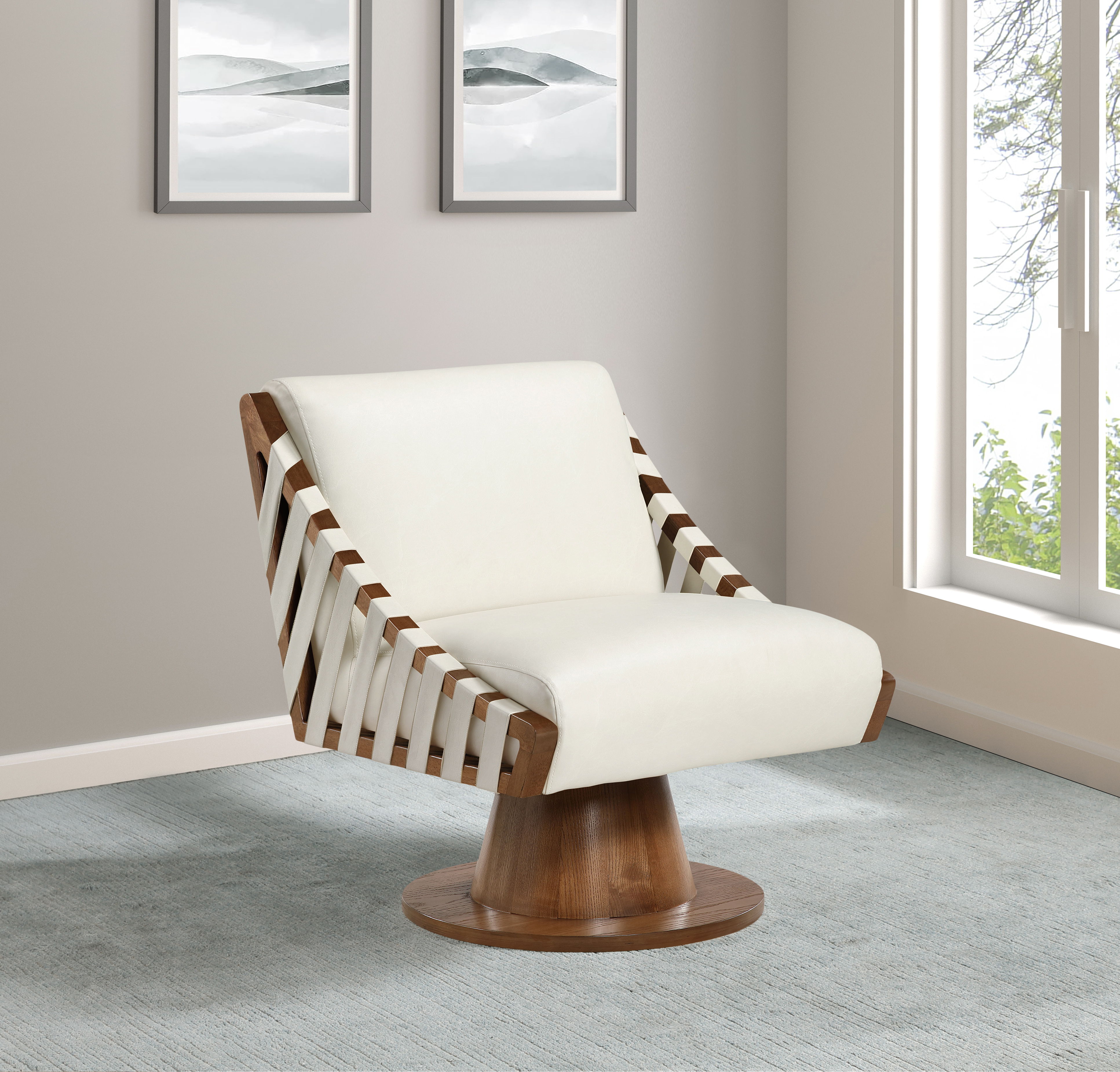 Millwin - Swivel Accent Chair With Brown Base - Cream