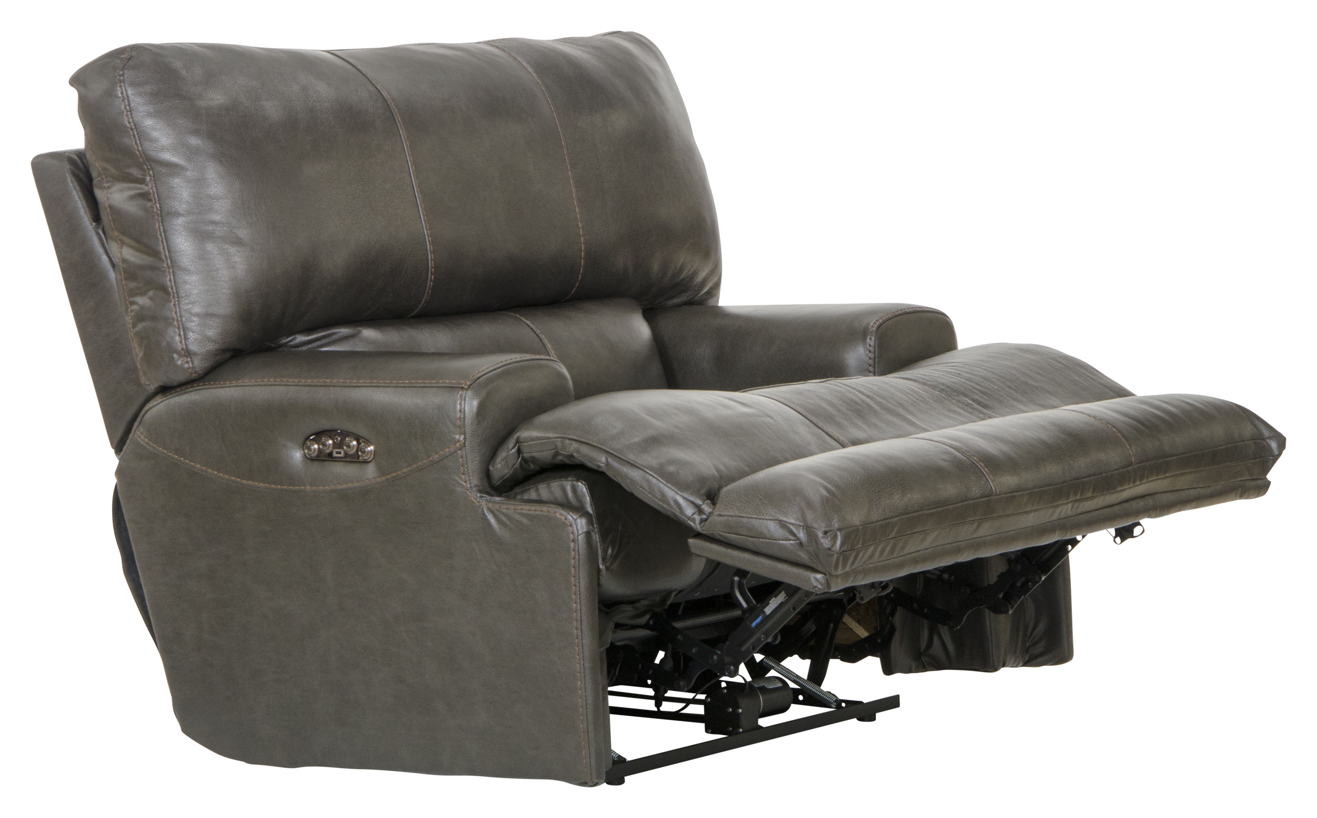 Wembley - Italian Leather Match Power Lay Flat Recliner With Power Adjustable Headrest - Steel