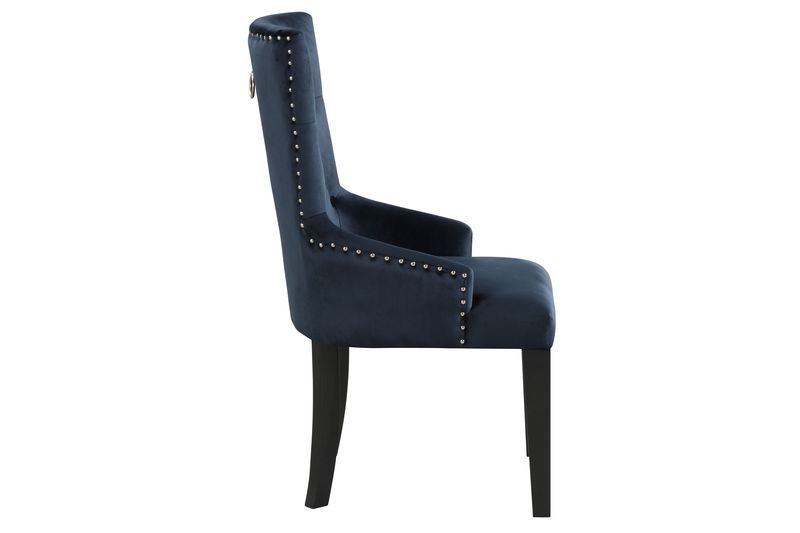 Varian II - Side Chair - Dark Navy Velvet & Black, blue, view 7