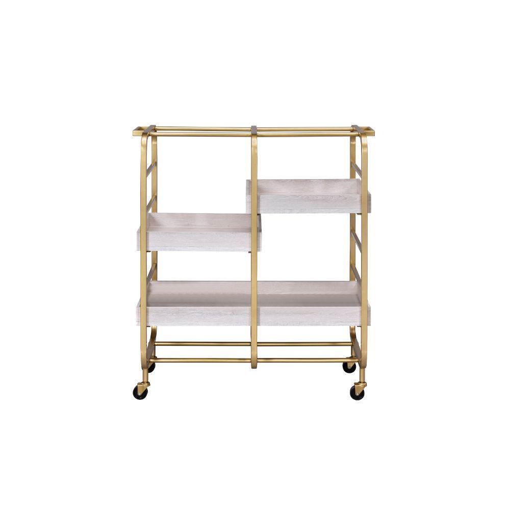 Vorrik - Serving Cart - Gold & White Washed, gold, view 2