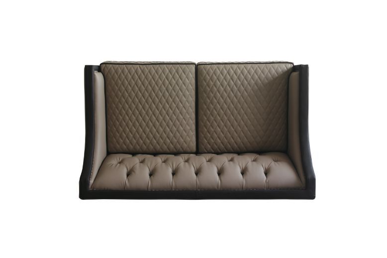 House Beatrice - Loveseat With 3 Pillows - Tan Synthetic Leather , Black Synthetic Leather & Charcoal, beige, view 4
