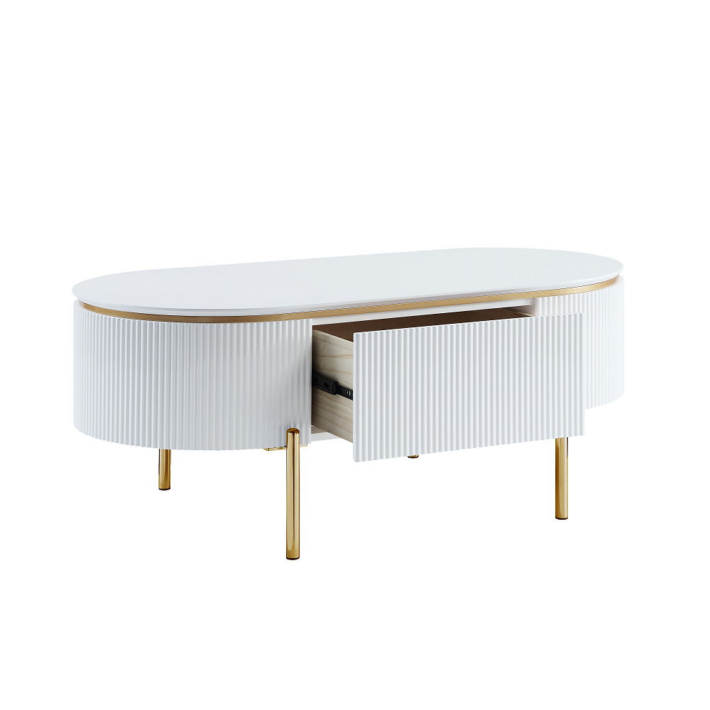 Daveigh - Coffee Table - White High Gloss & Gold, white, view 3