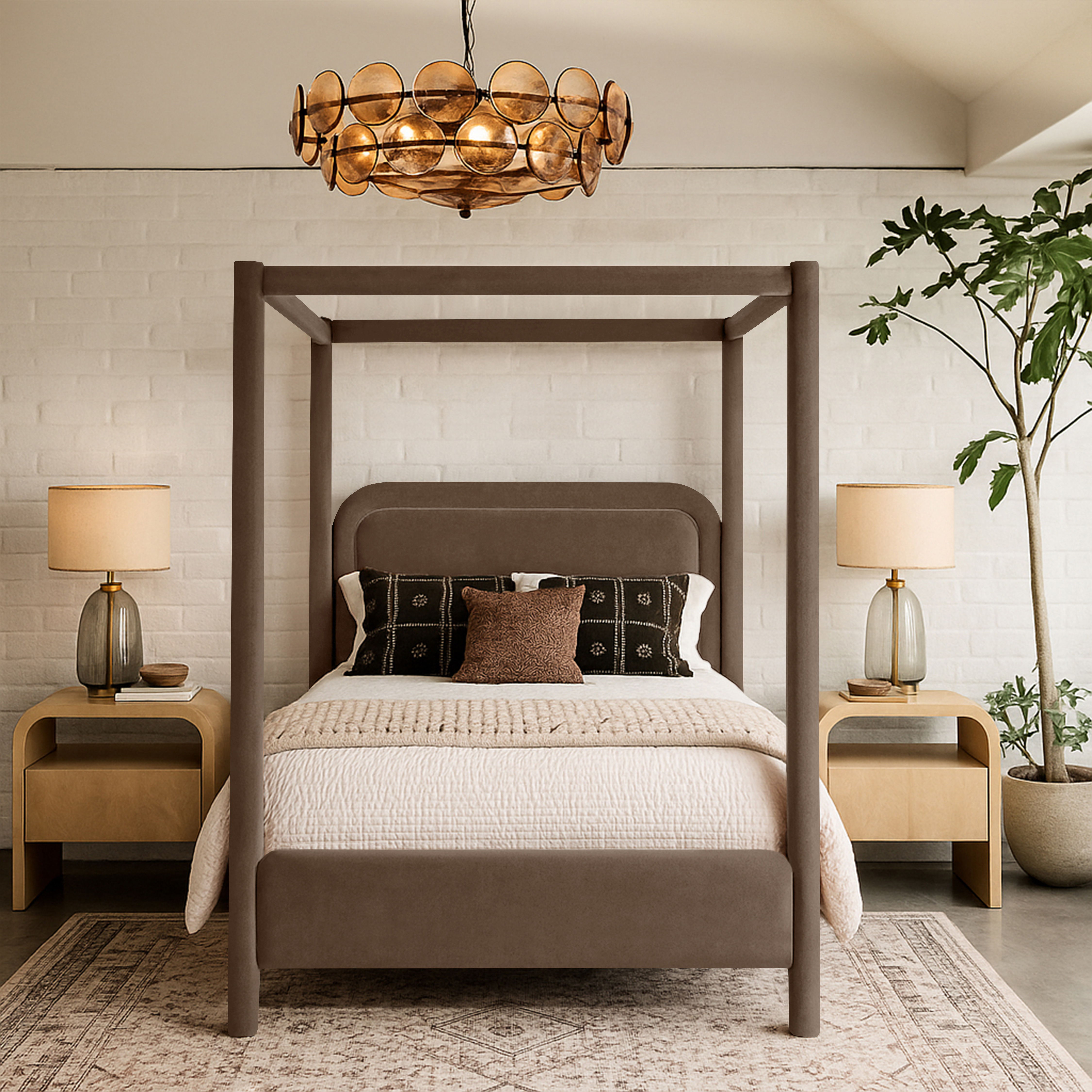 Salina - Velvet Upholstered King Bed - Brown