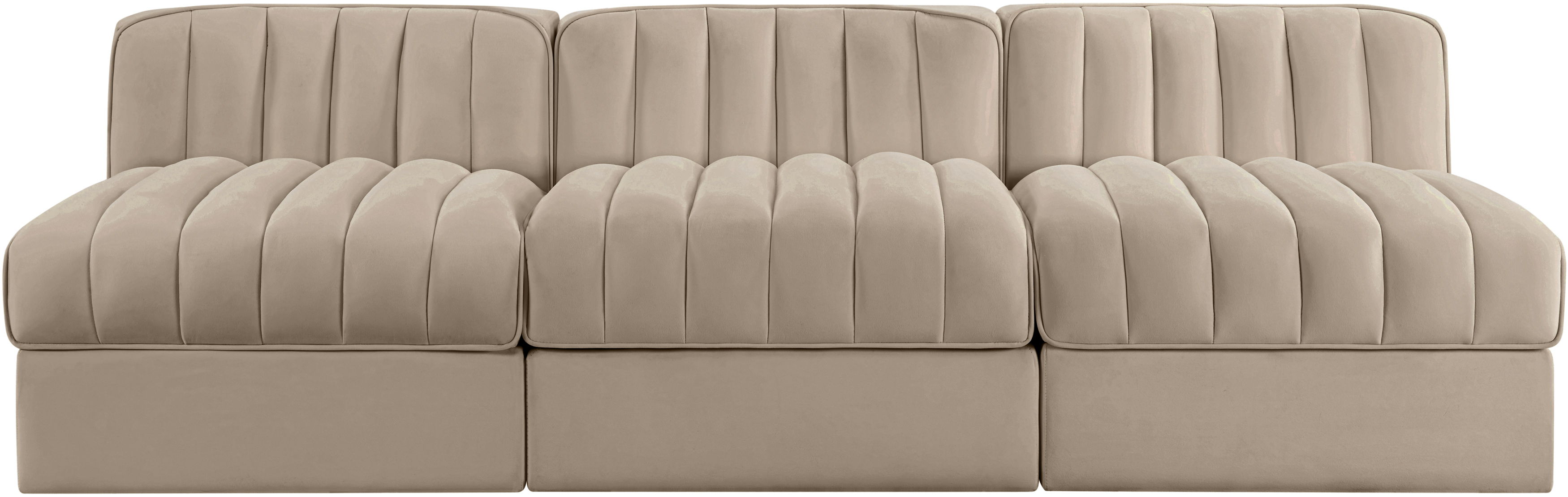 Rummi - Velvet Performance Fabric Upholstered 3 Piece Modular Armless Sofa - Beige