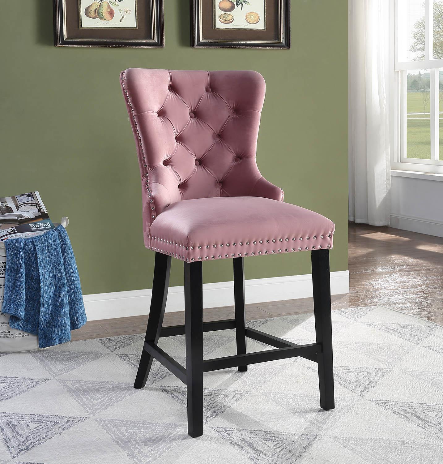 D2081 - Velvet Counter Chair (Set of 2) - Pink