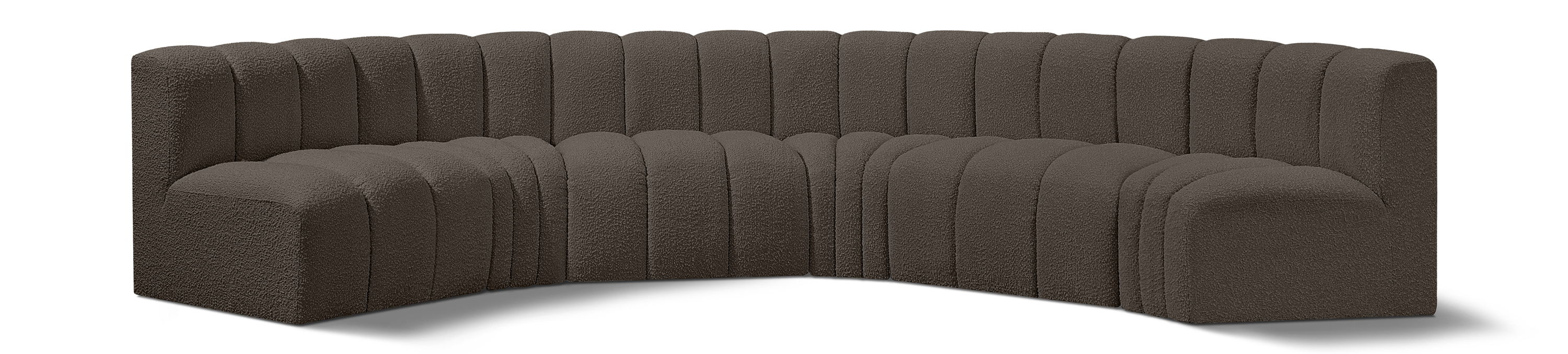 Arc - Boucle Fabric 6 Piece U-Shaped Modular Sofa - Brown
