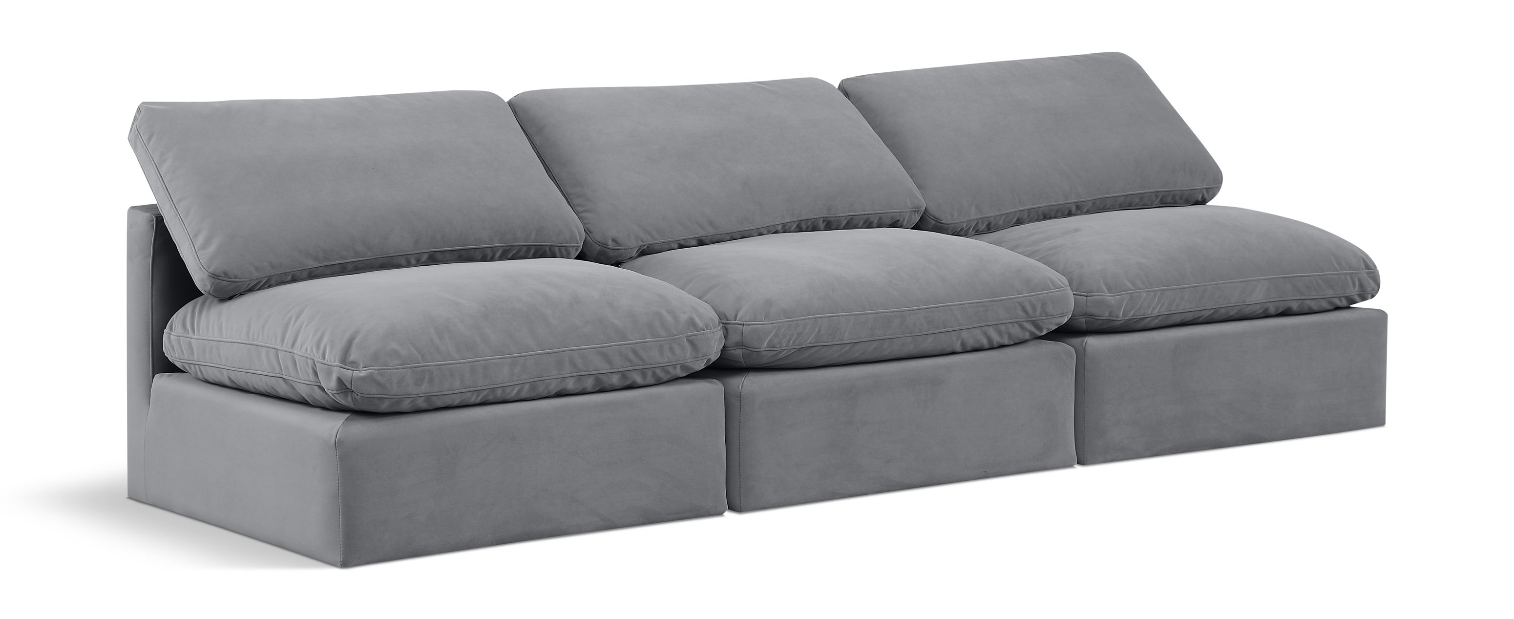 Indulge - Velvet 3 Seat Modular Armless Sofa - Gray