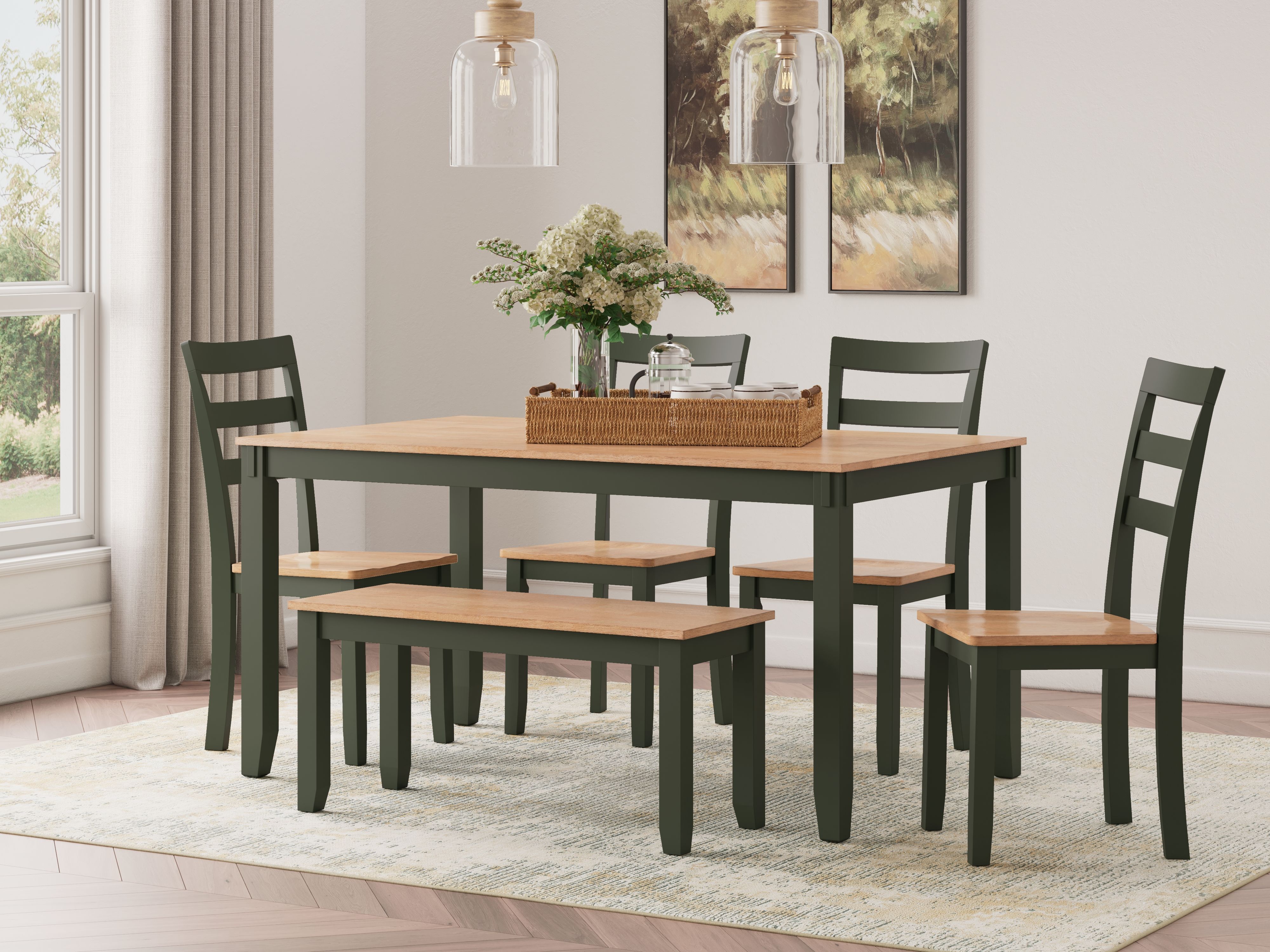 Gesthaven - Dining Room Table Set (Set of 6) - Natural / Green