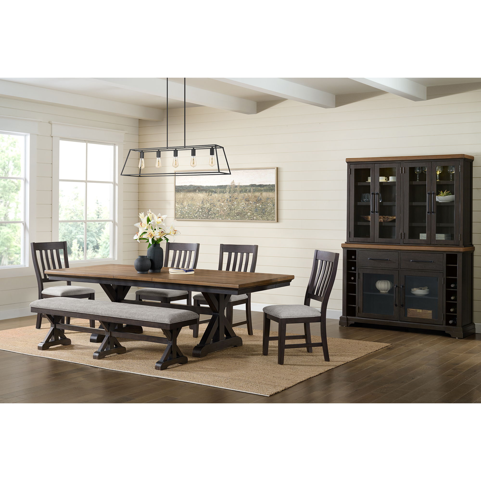 Montrose - Fabric Dining Bench - Espresso / Light Gray