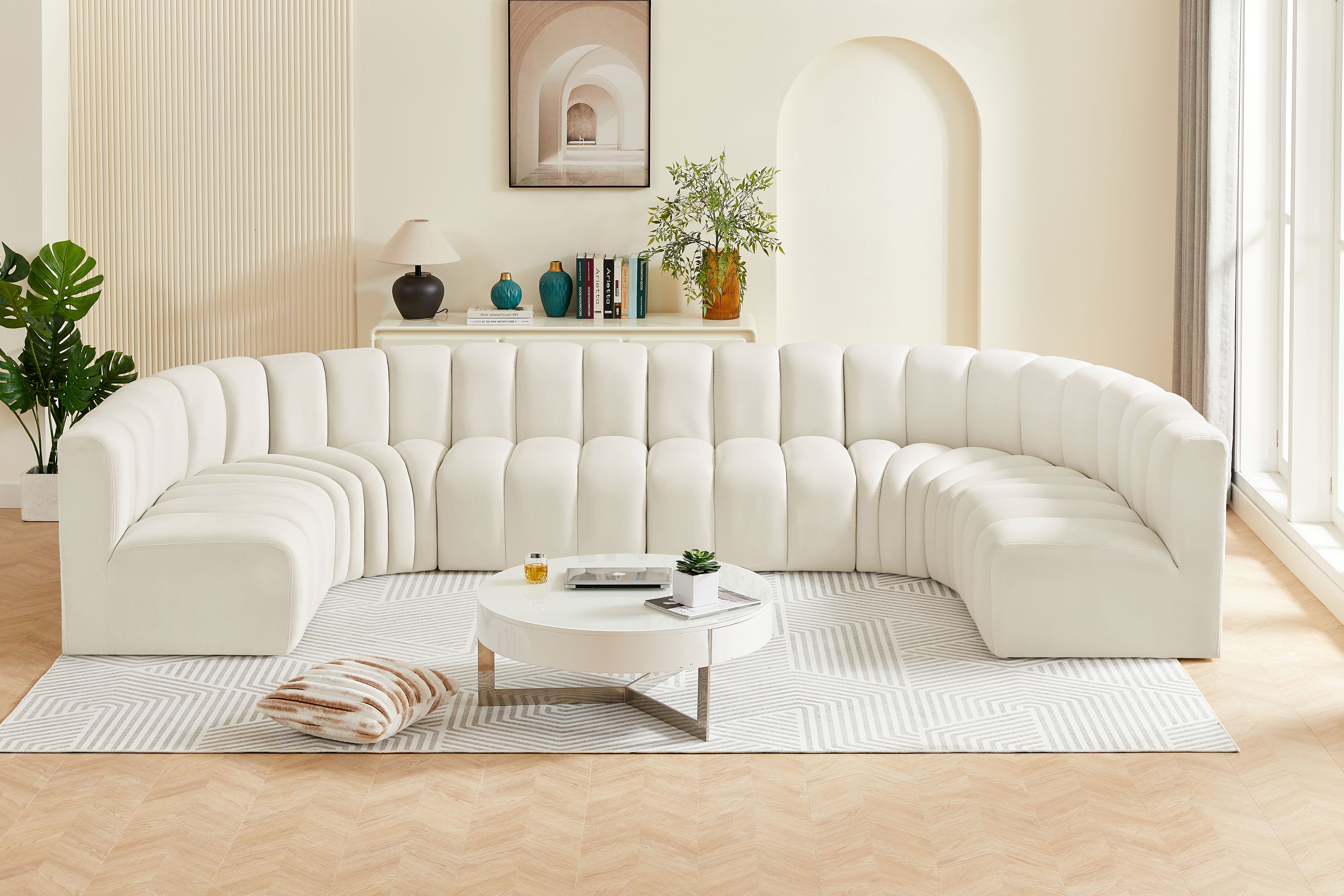 Arc - Velvet Modular U-Shaped Sectional - Cream