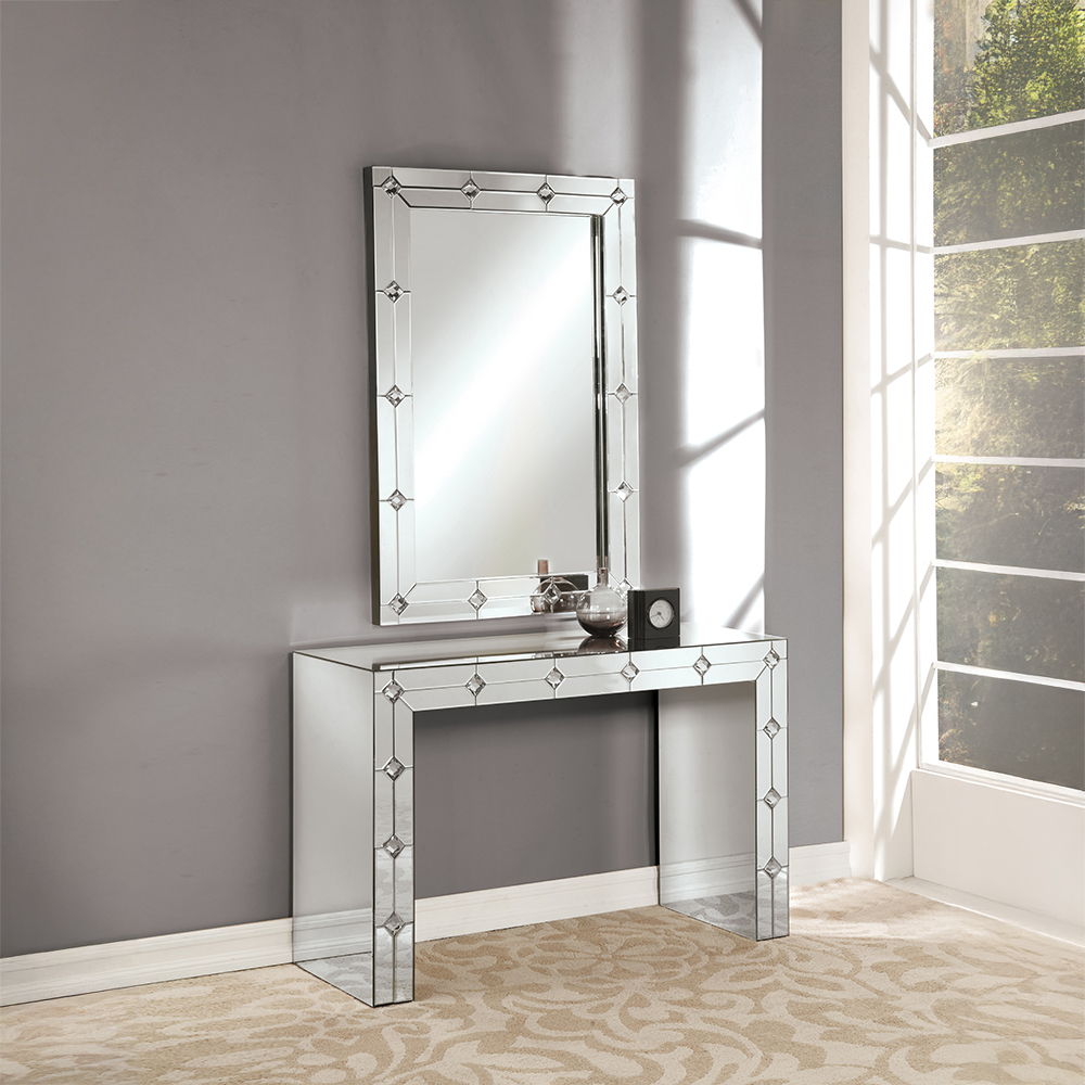 Hessa - Console Table - Mirrored & Faux Rhinestone, silver