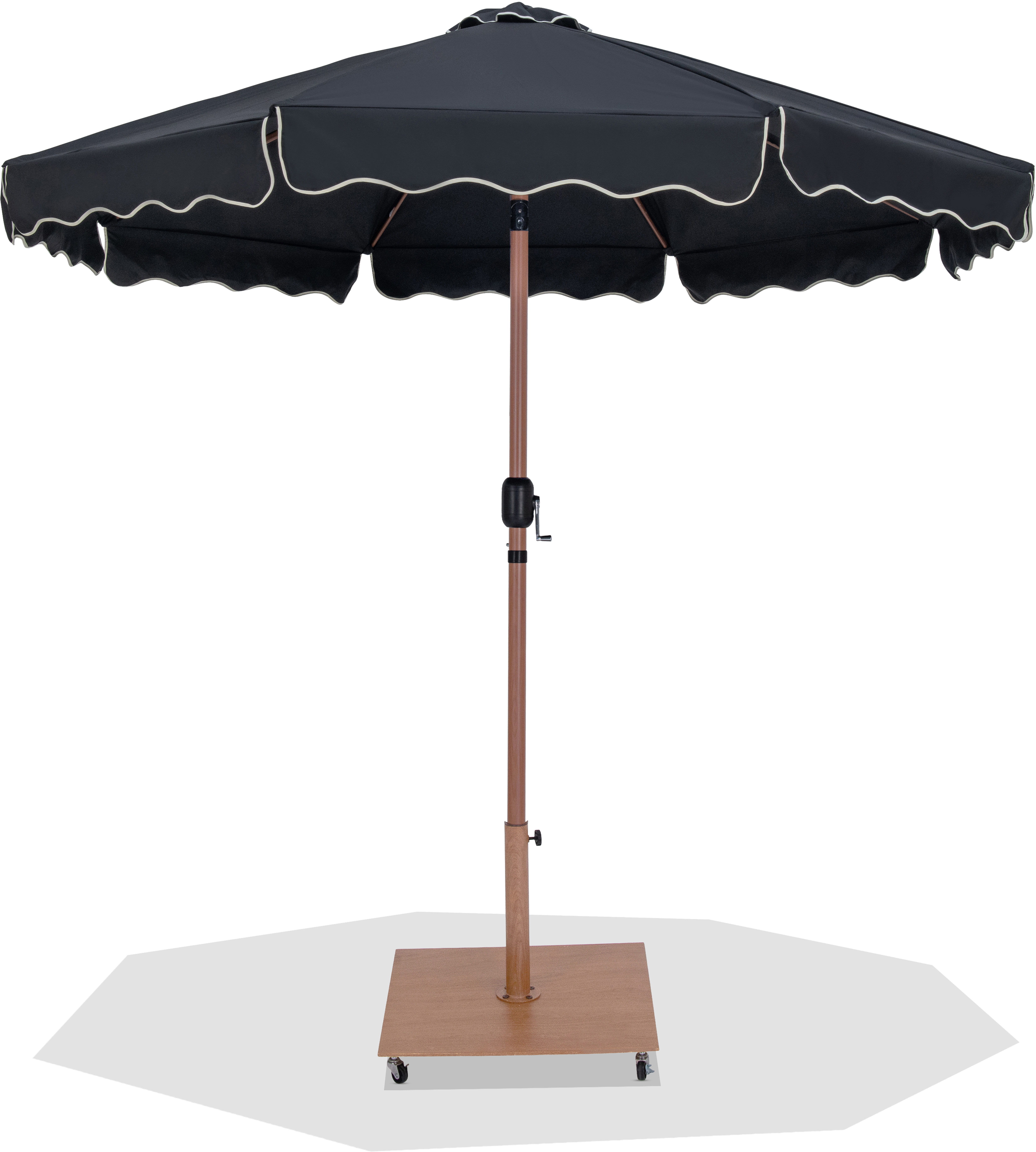 Amalfi - Fabric With Cream Piping Aluminum Patio Umbrella with Base - Black / Teak