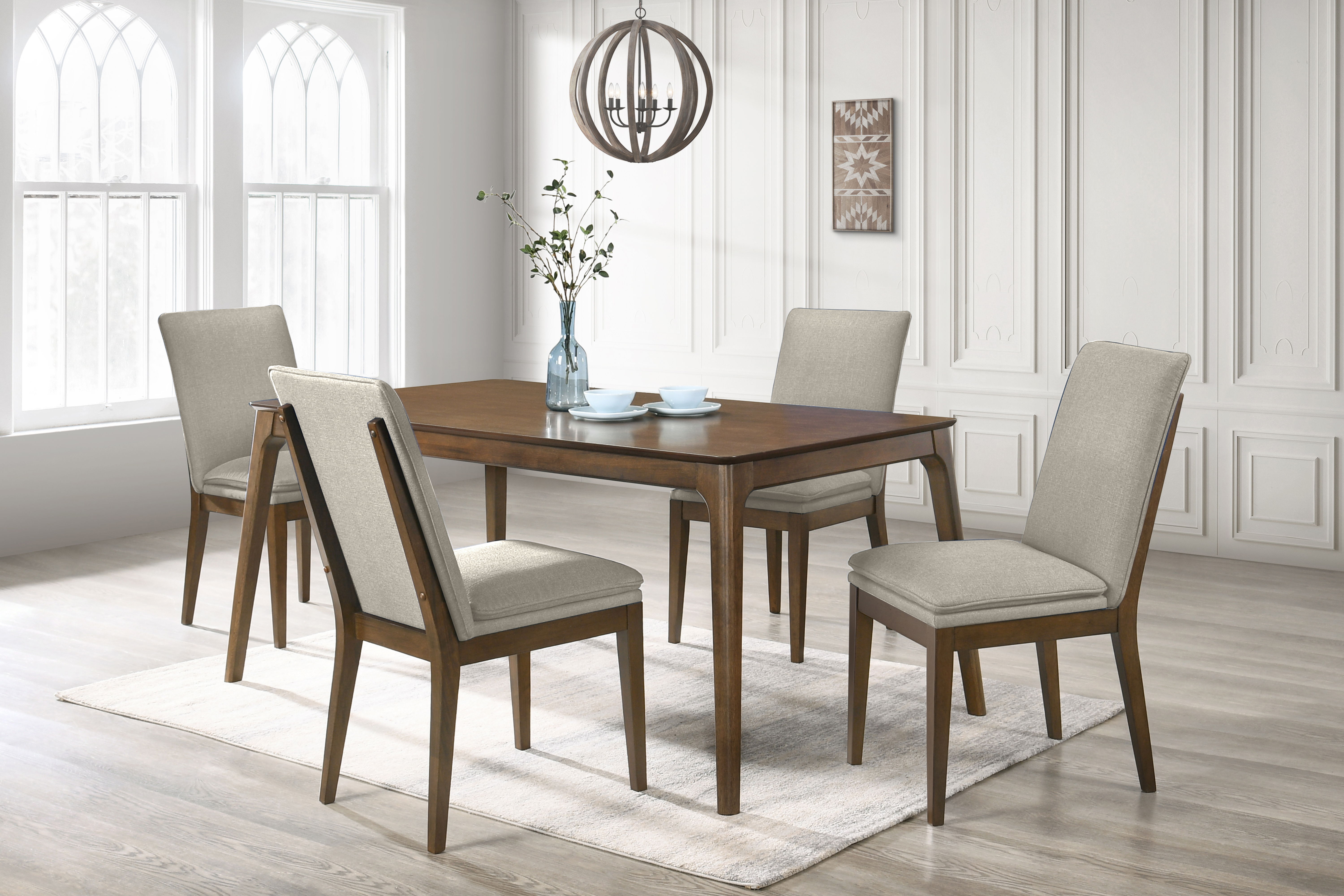 Maggie - Dining Table With 4 Natural Chairs - Dark Brown