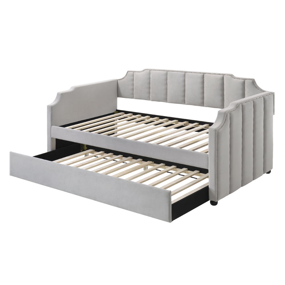 Peridot - Twin Daybed With Trundle - Dove Gray Velvet, light gray, view 3