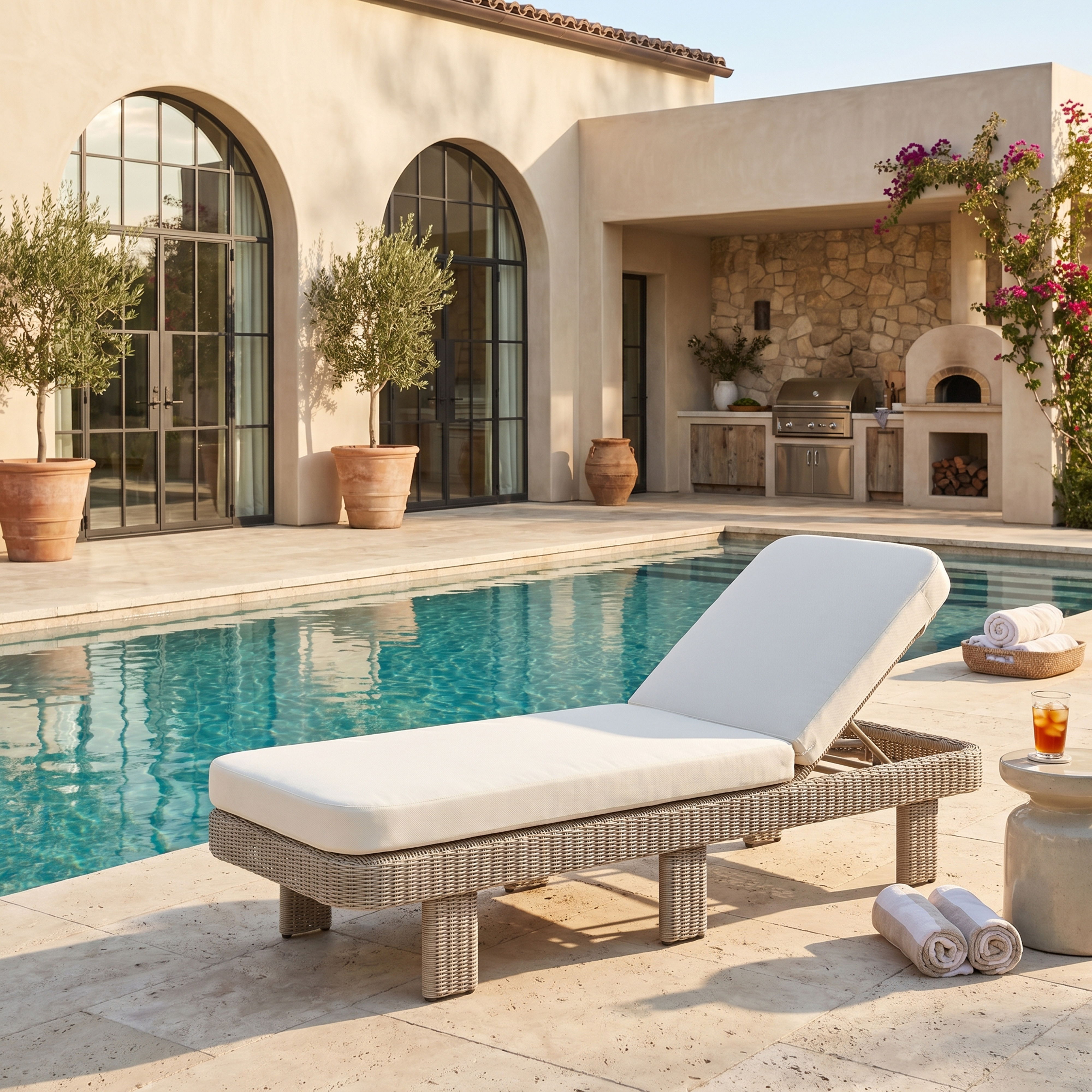 Sandbay - Olefin Water Resistant Fabric And Wicker Outdoor Patio Lounge Chair - Cream