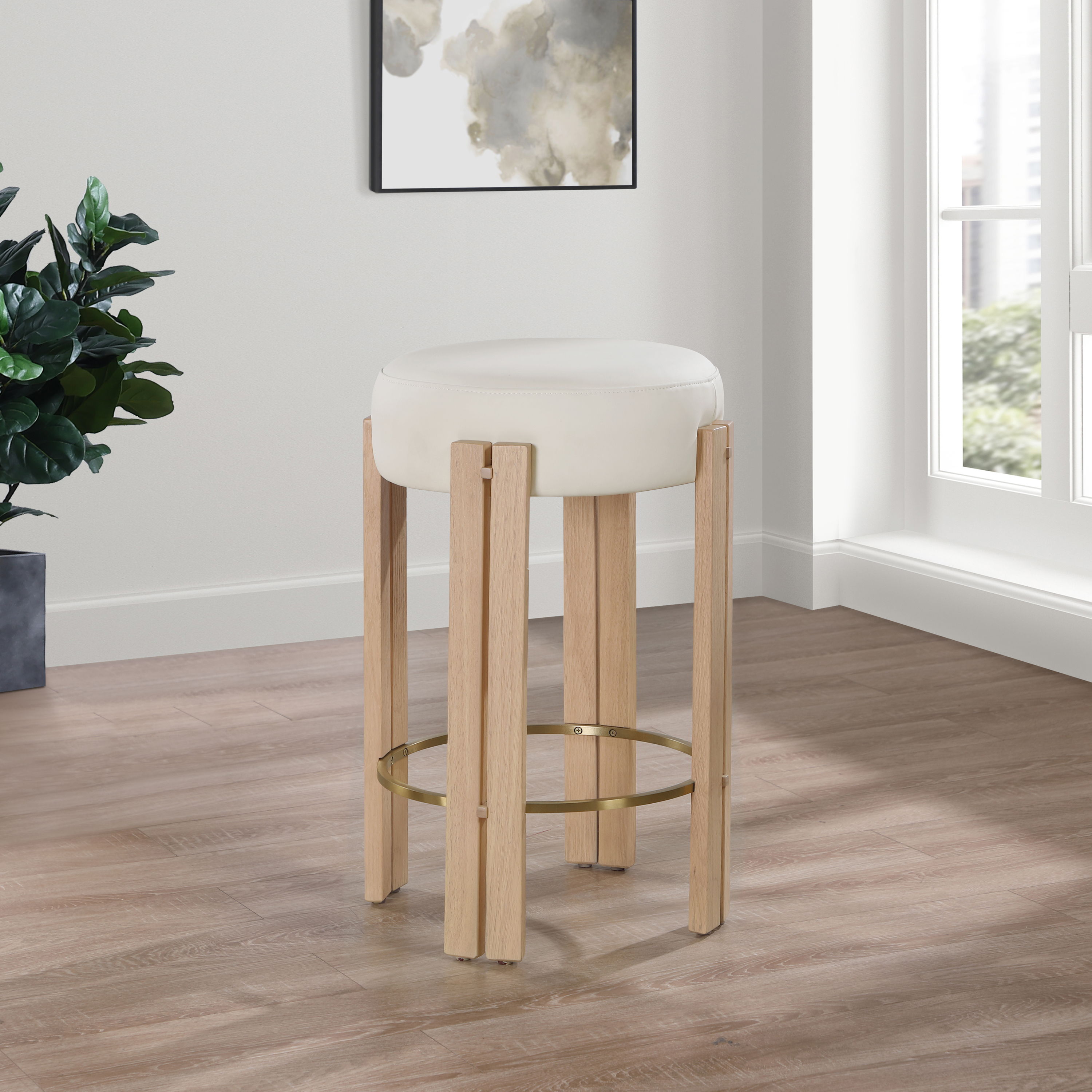 Harrison - Faux Leather Counter Stool - Cream