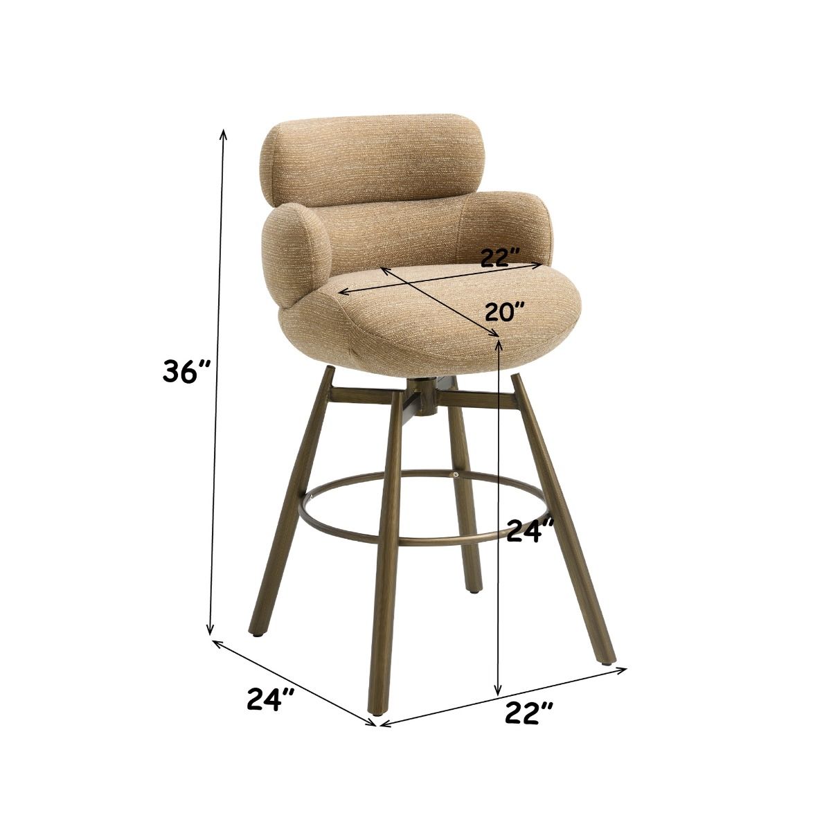 Jena - Counter Height Chair With Swivel - Taupe & Bronze, light brown, view 7