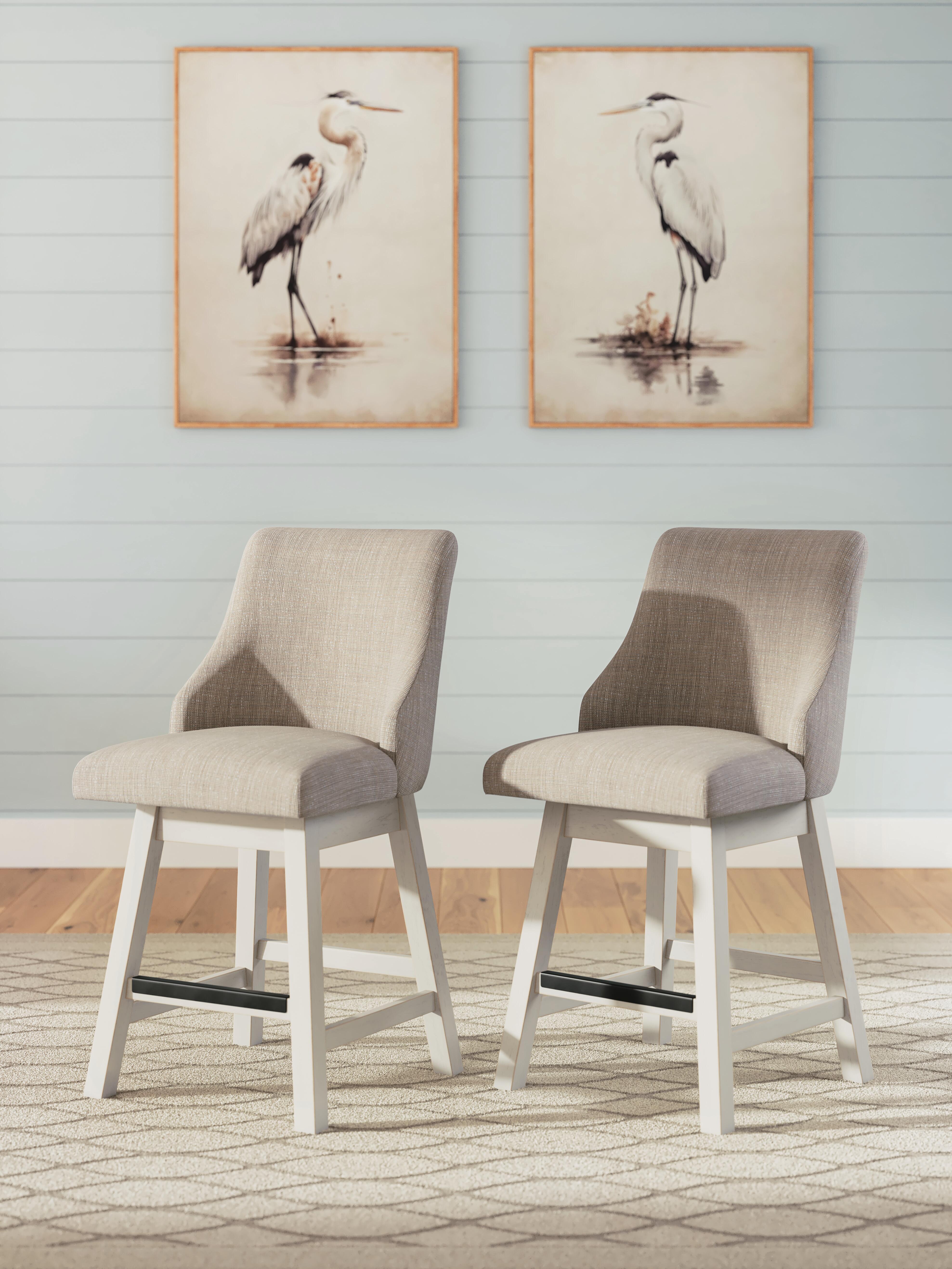 Ashley Furniture Robbinsdale - Upholstered Swivel Curved Back Barstool (Set of 2) - Antique White - Image 2