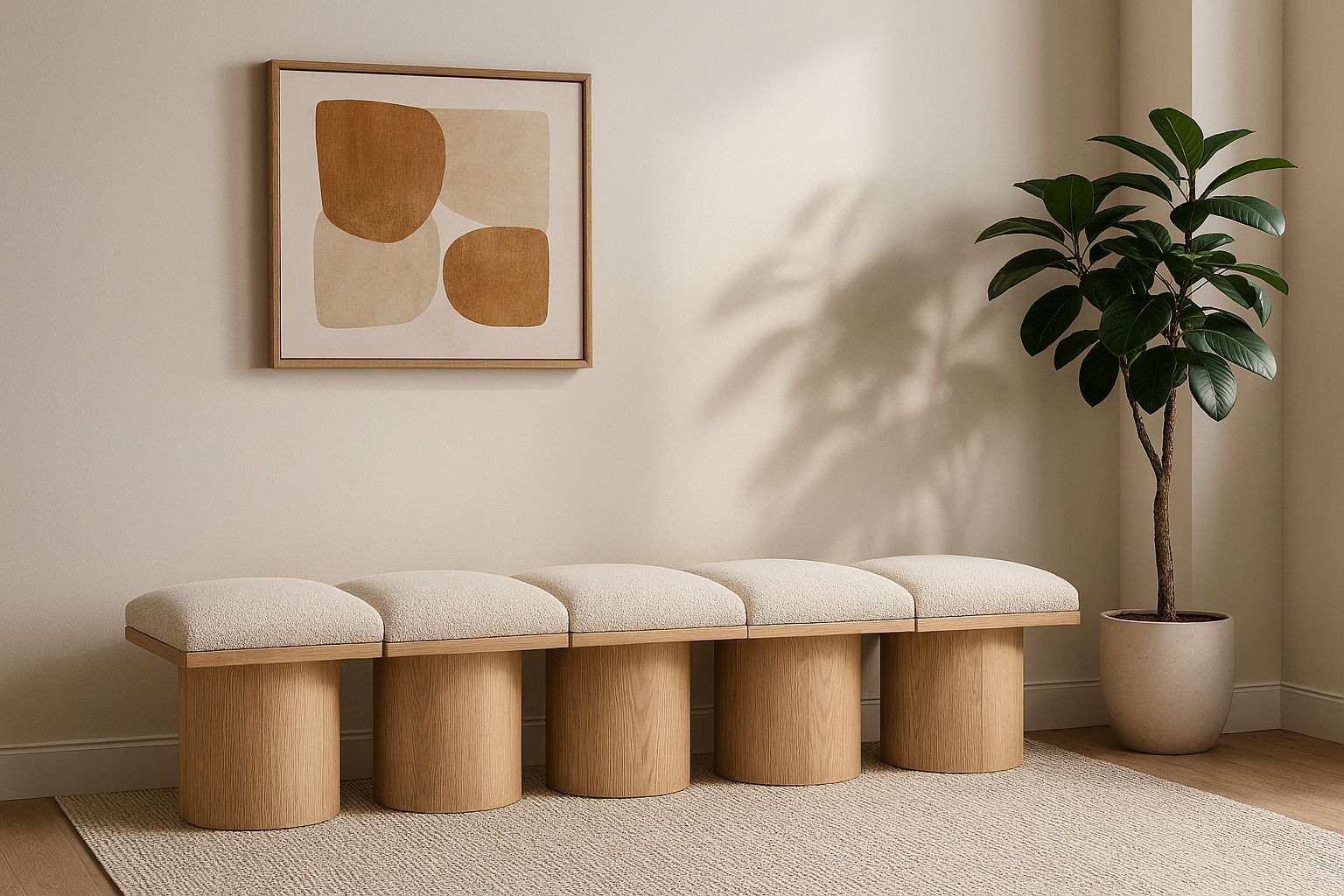 Pavilion - 77.5" 5 Piece Modular Bench With Natural Base - Cream