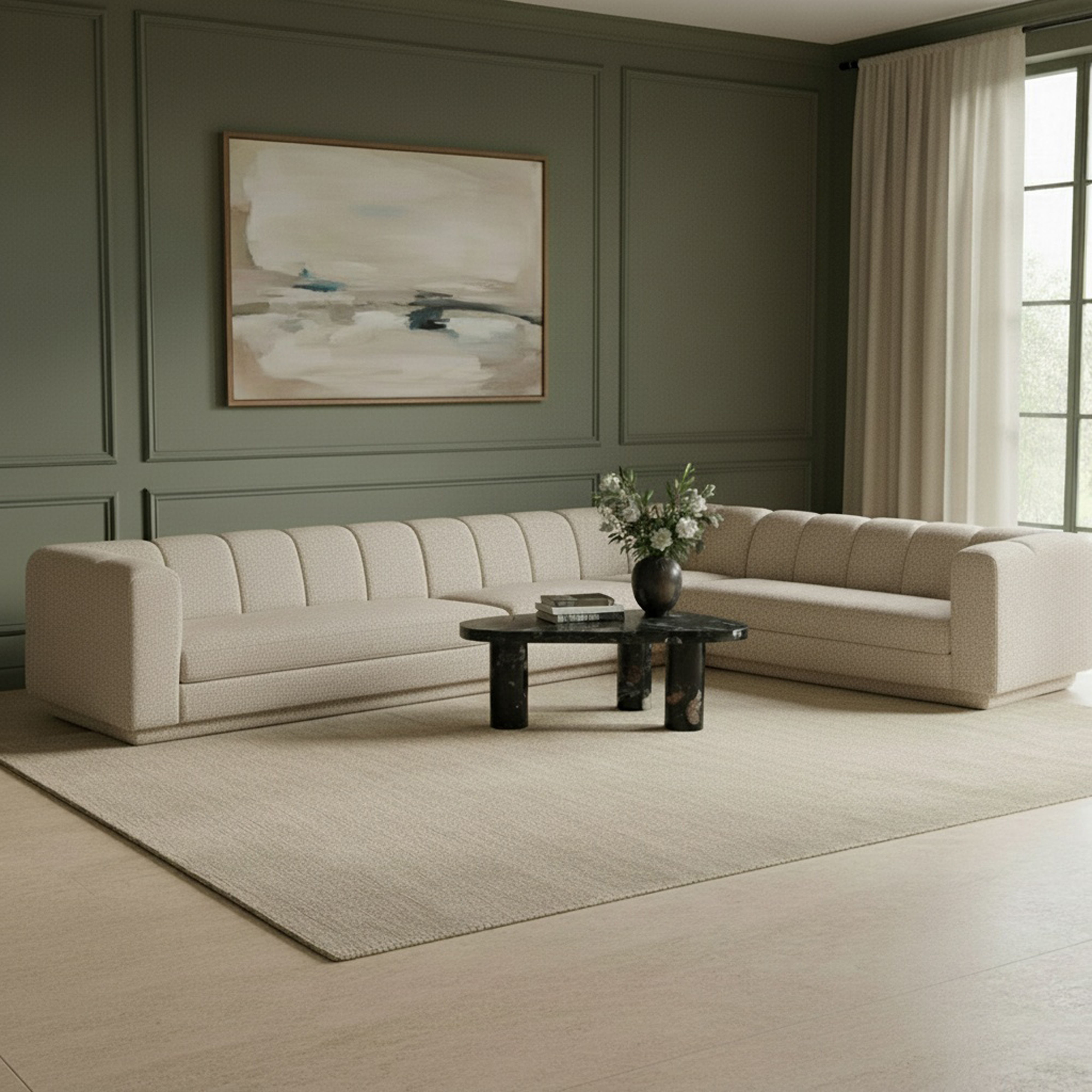 Modari - Fabric Upholstered 4 Piece Modular Sectional - Beige