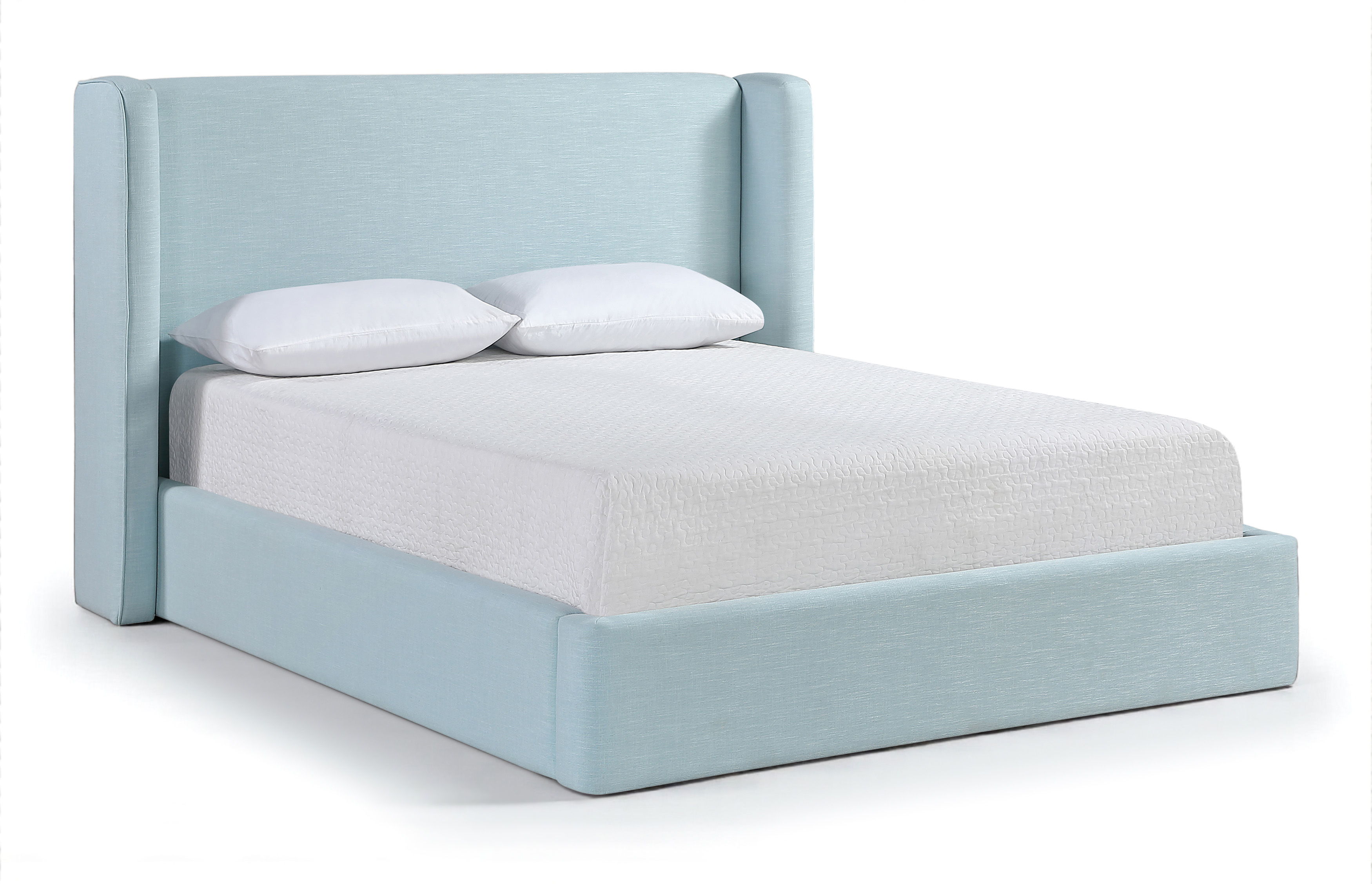 Kendall - Linen Textured Fabric Upholstered Queen Bed - Light Blue
