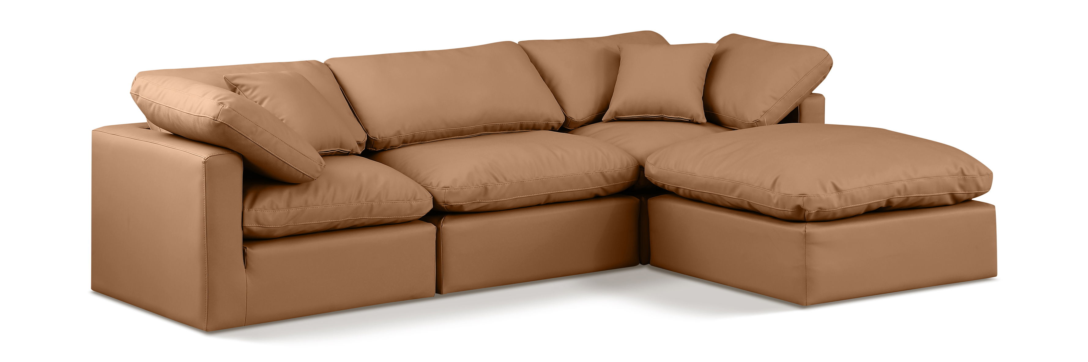Indulge - Faux Leather 4 Piece Modular Sectional With Chaise - Cognac