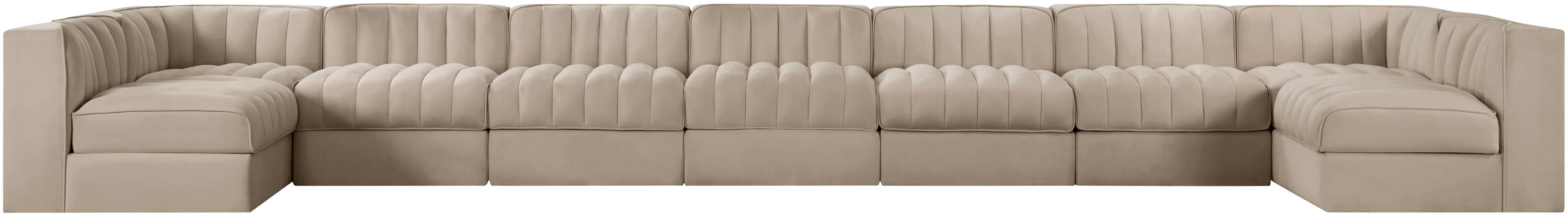 Rummi - Armless Velvet Performance Fabric Upholstered 9 Piece Modular Sectional - Beige