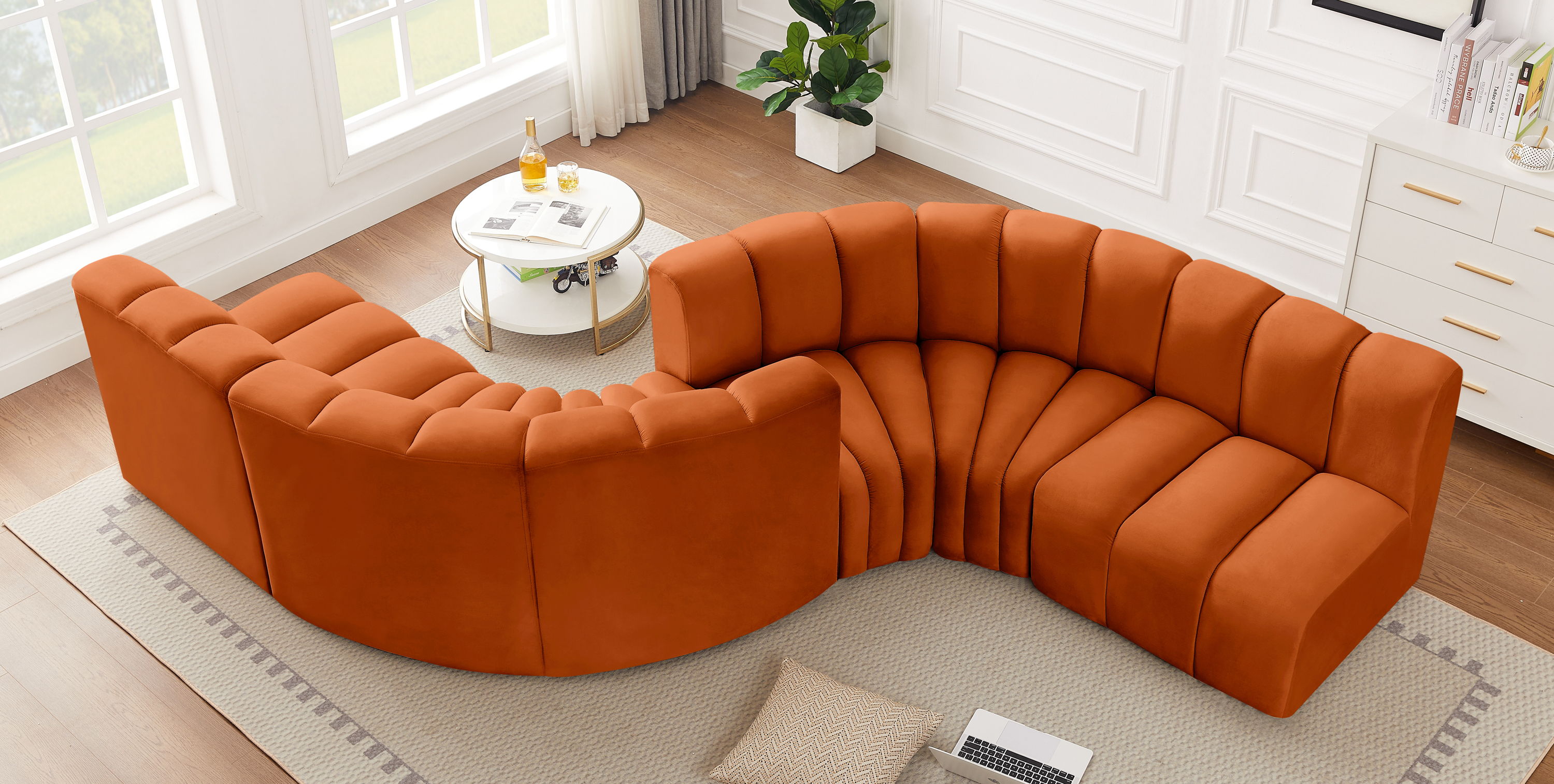 Arc - Velvet 6 Piece Modular Sofa - Cognac