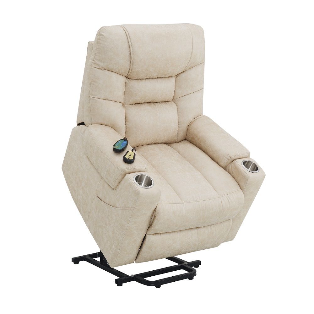 Nairi - Power Recliner With Lift & Heating & Massage - Ivory Leather Aire, beige, view 8