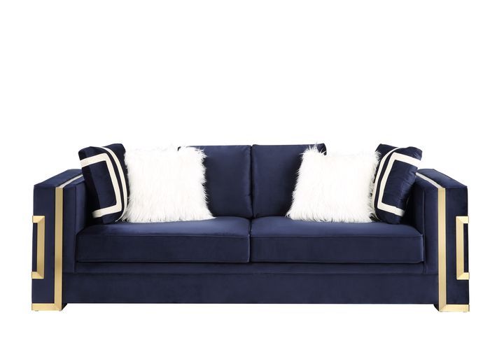 Virrux - Sofa With 6 Pillows - Blue Velvet & Gold, blue, view 2