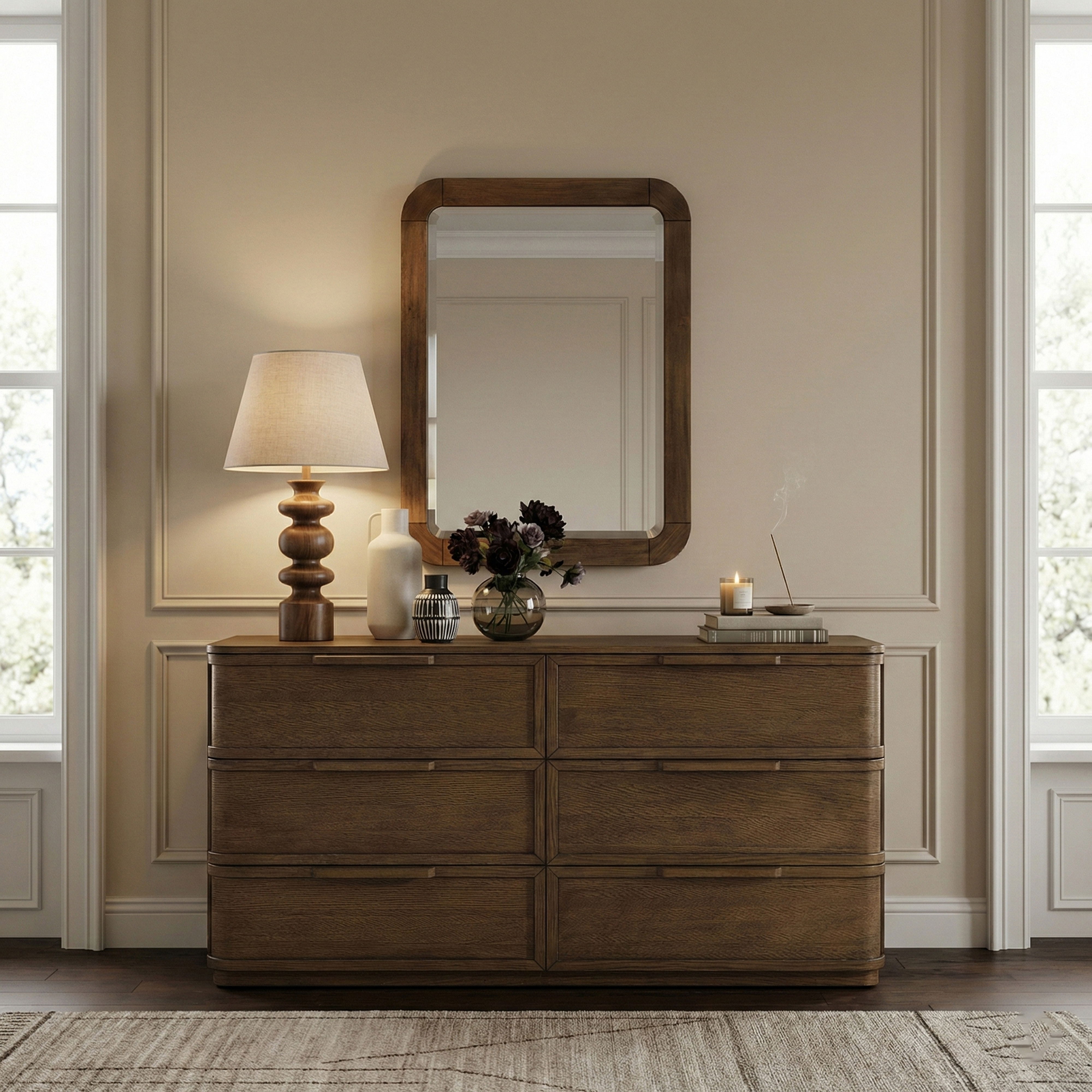 Tiberio - Solid Wood Mirror - Brown