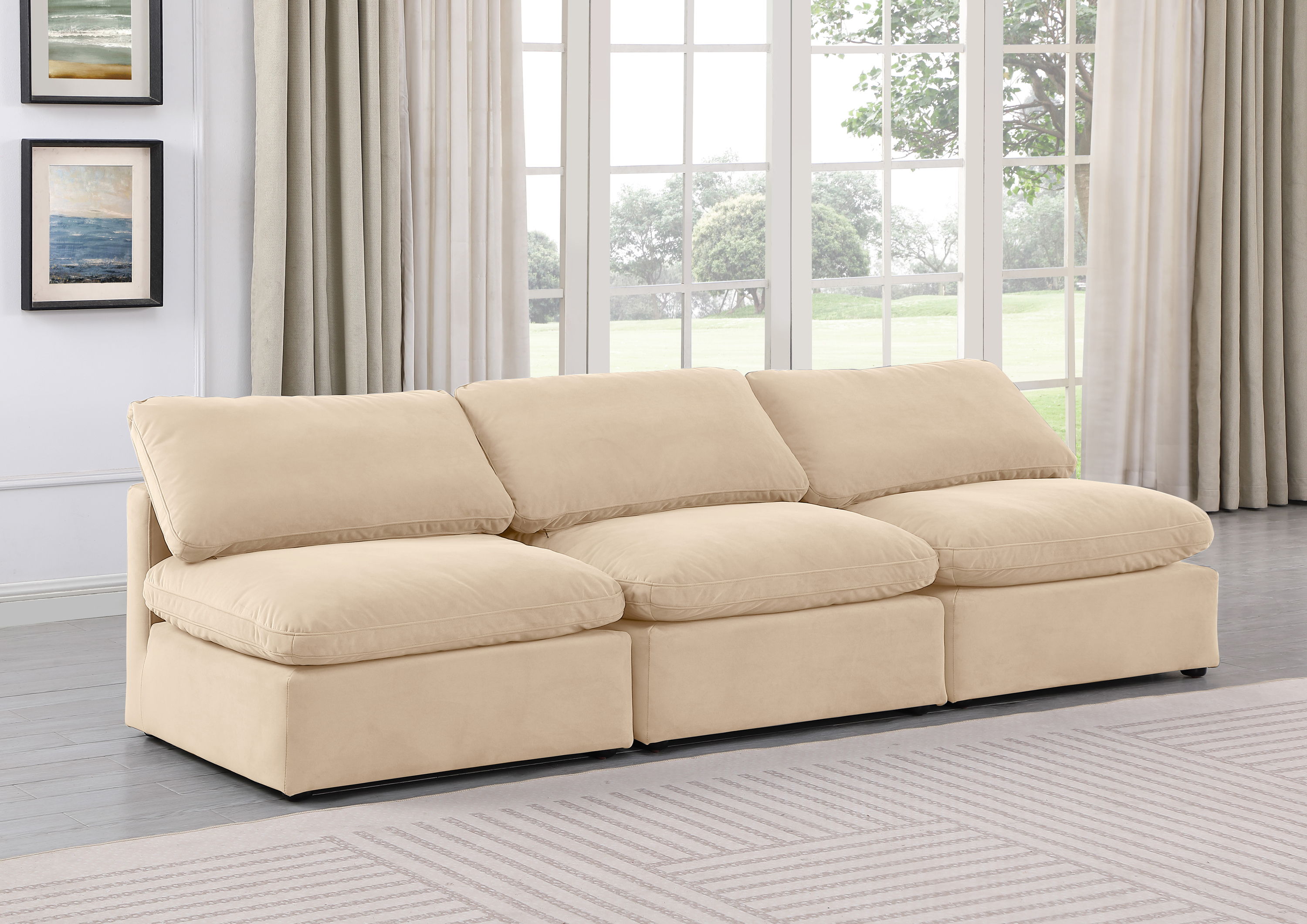 Indulge - Velvet 3 Piece Modular Armless Sofa - Beige