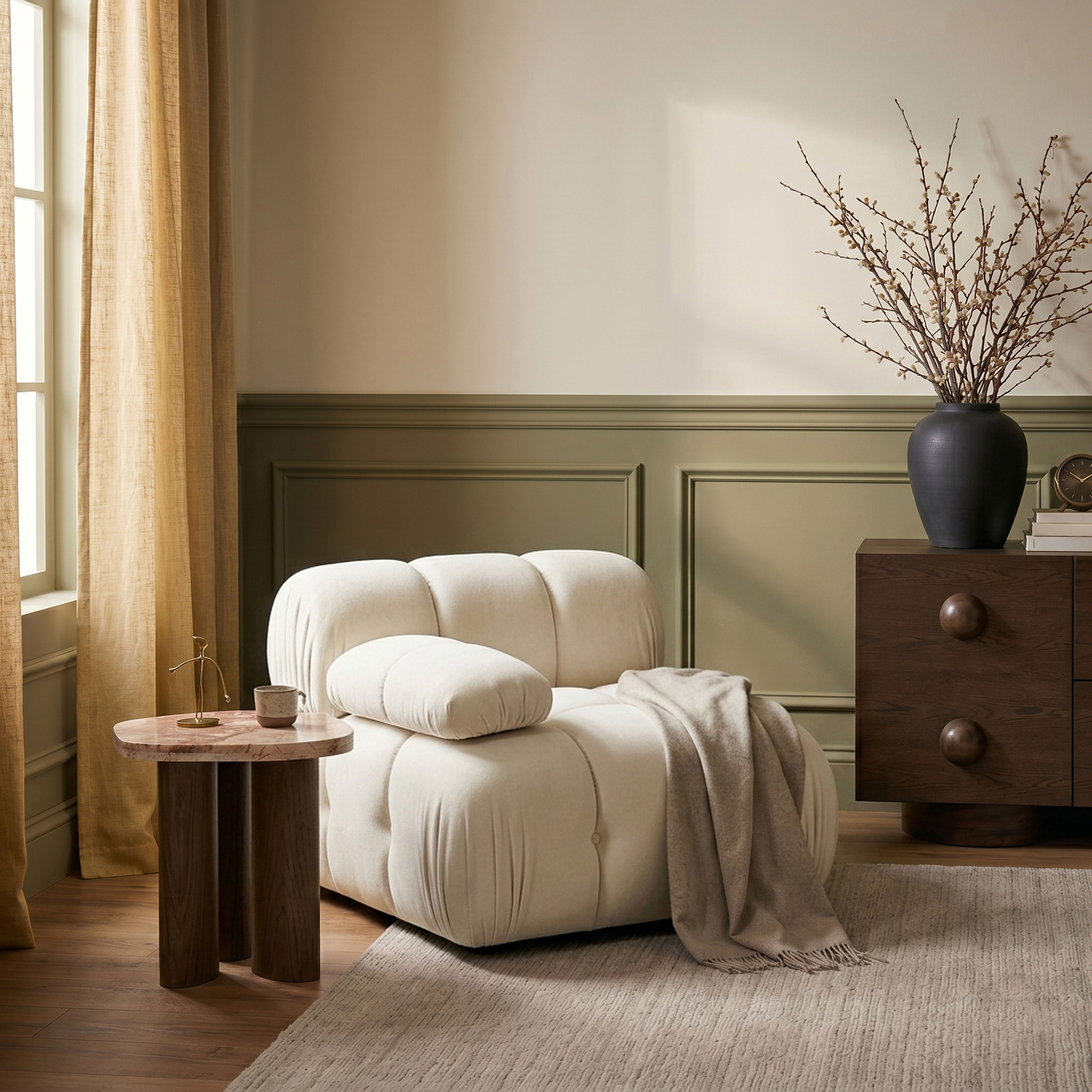 Orin - Velvet Performance Fabric Upholstered Modular Chair - Cream