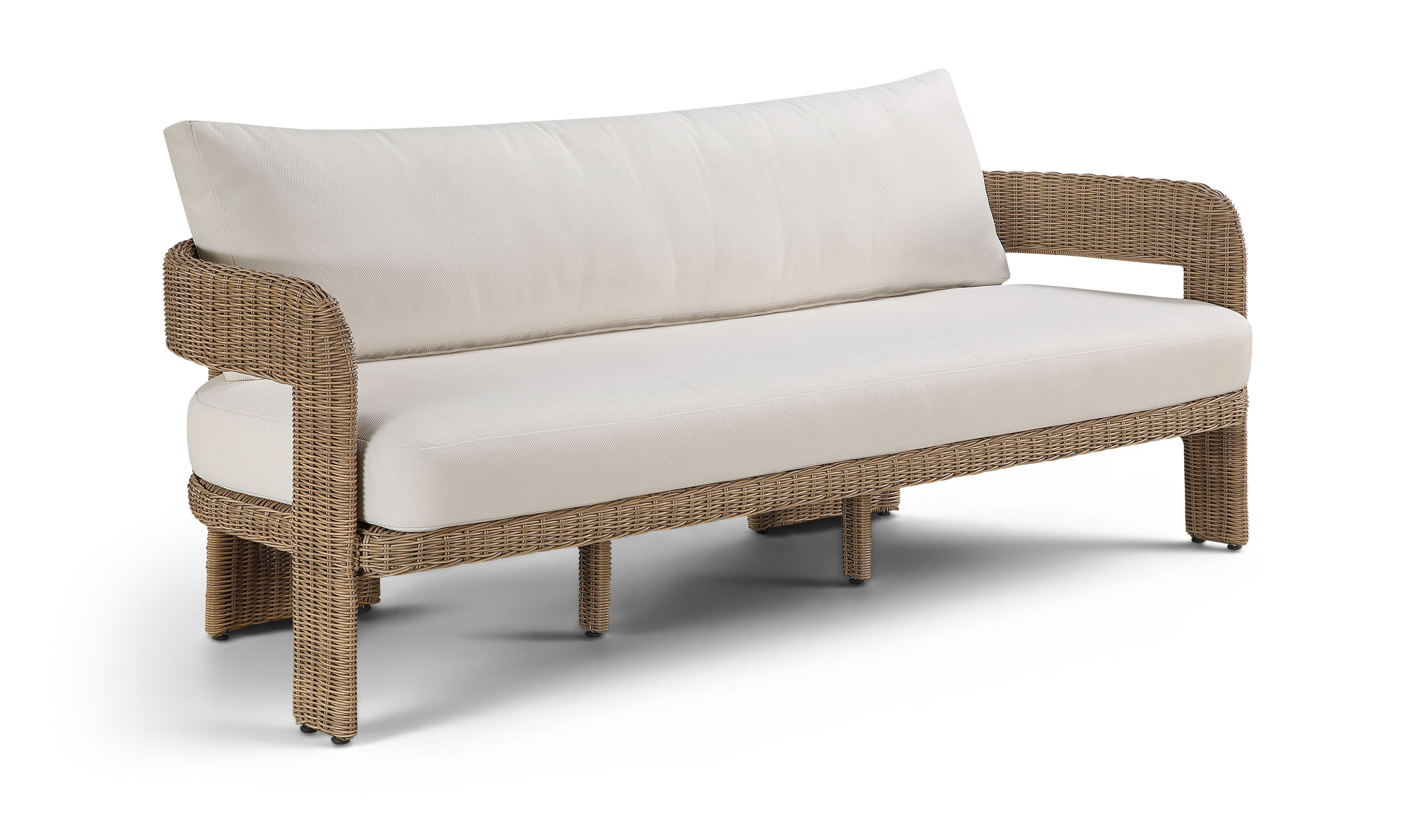 Sandbay - Olefin Water Resistant Fabric And Wicker Outdoor Patio Sofa - Beige