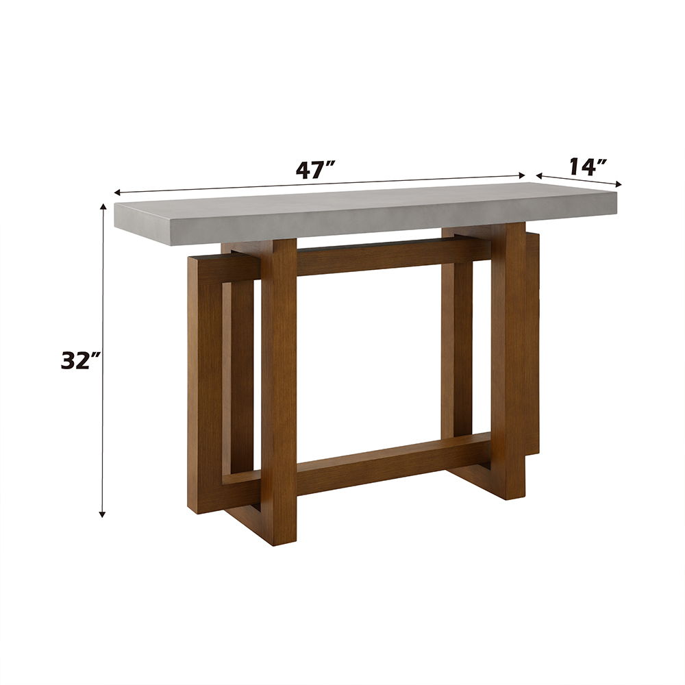 Keven - Sofa Table - Faux Concrete Top & Walnut, light brown, view 4