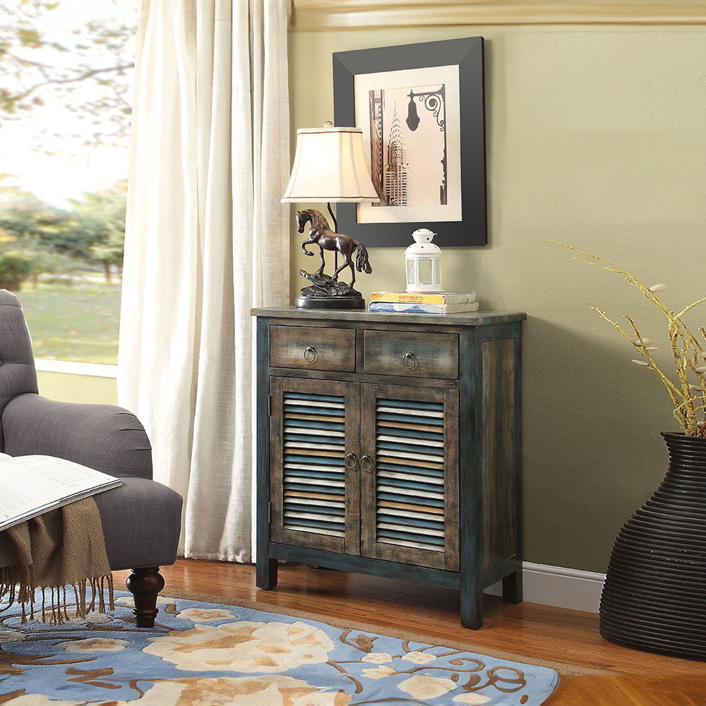 Glancio - Console Cabinet - Antique Oak & Teal, orange