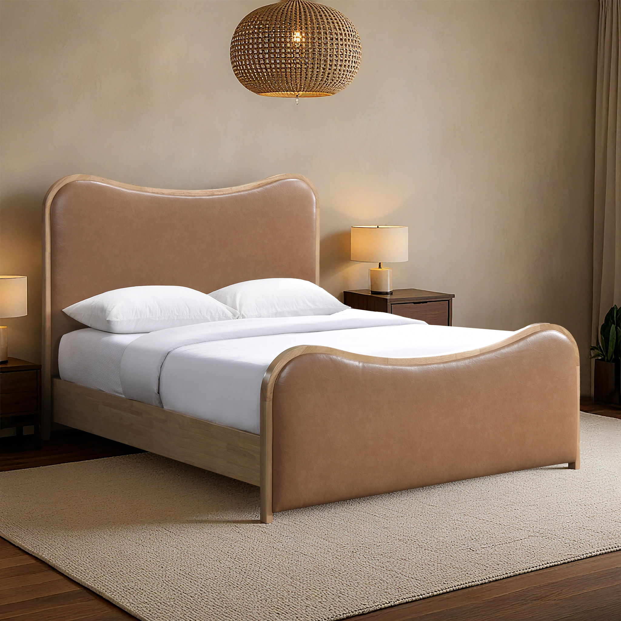 Arvada - Vegan Leather King Bed - Cognac