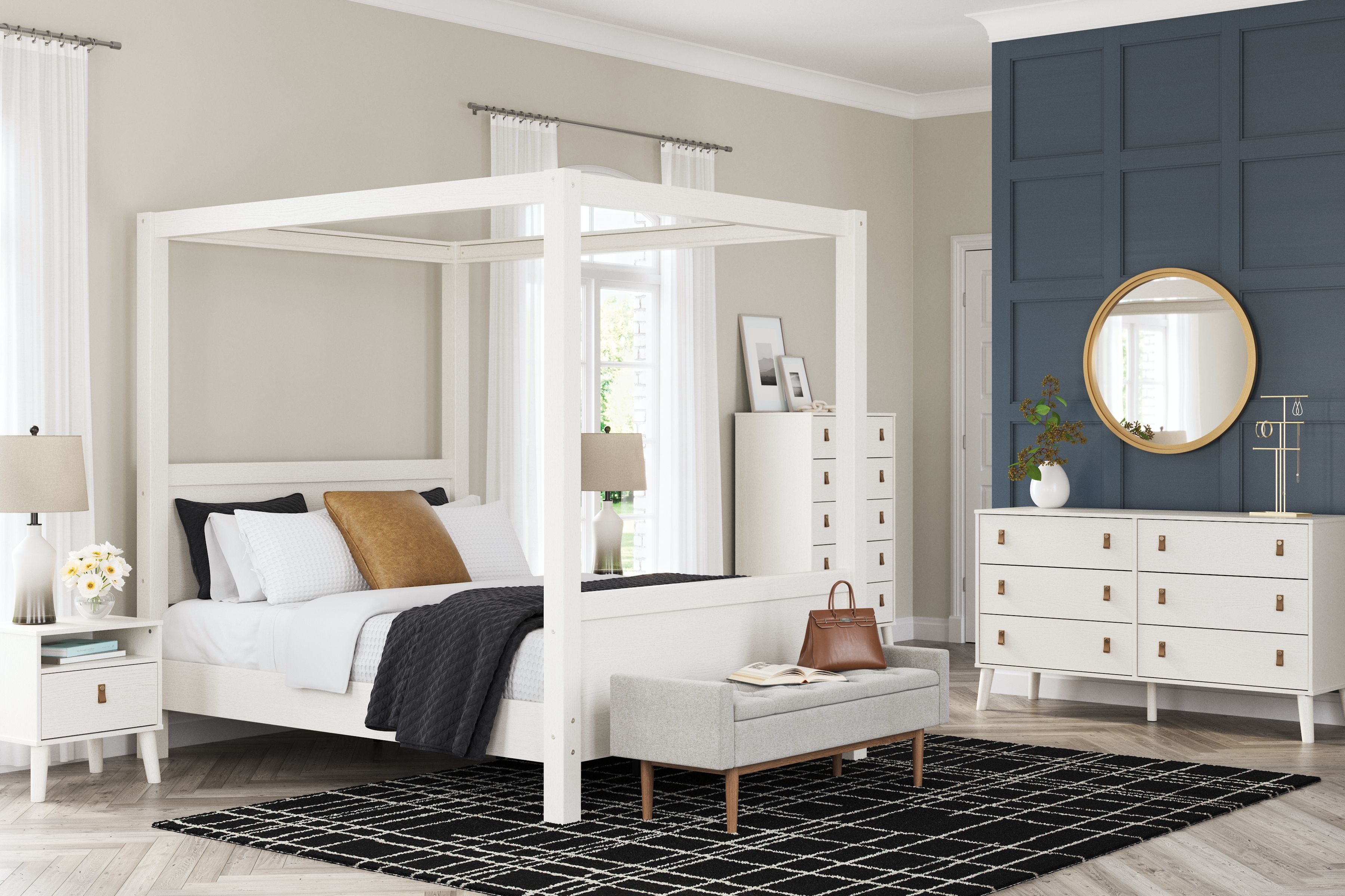Ashley Aprilyn - White - 7 Pc. - Dresser, Chest, Queen Canopy Bed, 2 Nightstands
