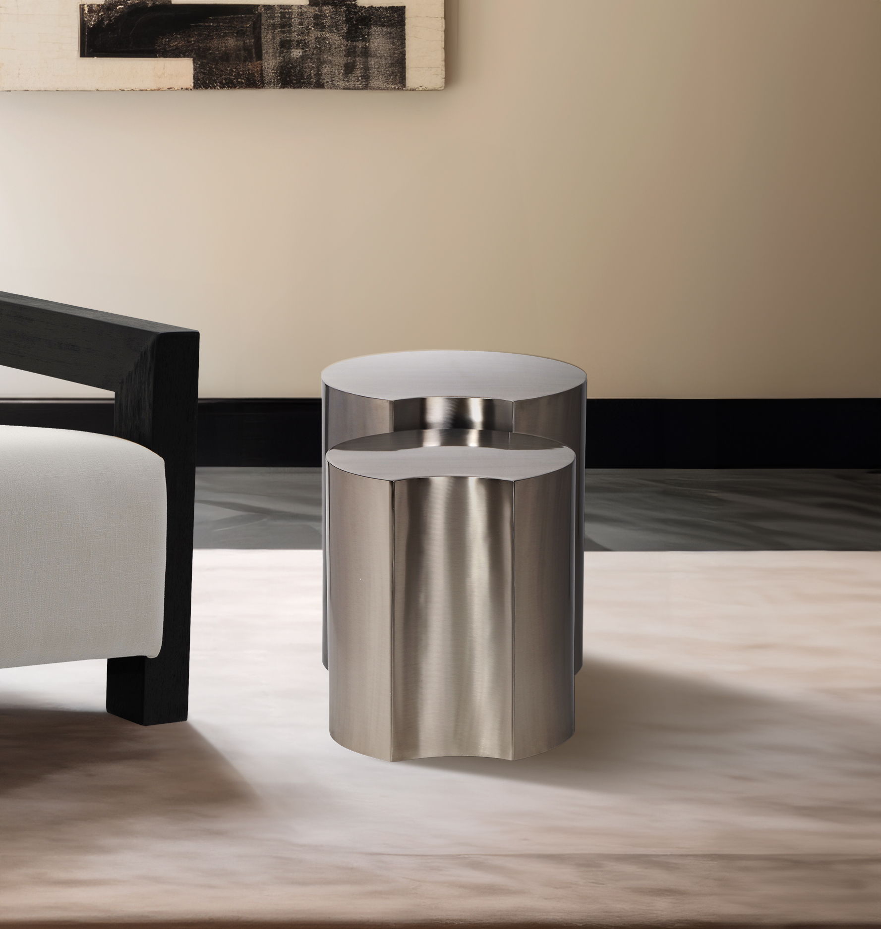 Dimple - 2 Piece Modular End Table - Brushed Silver