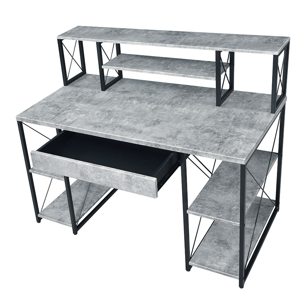Amiel - Writing Desk - Faux Concrete & Black, gray, view 4