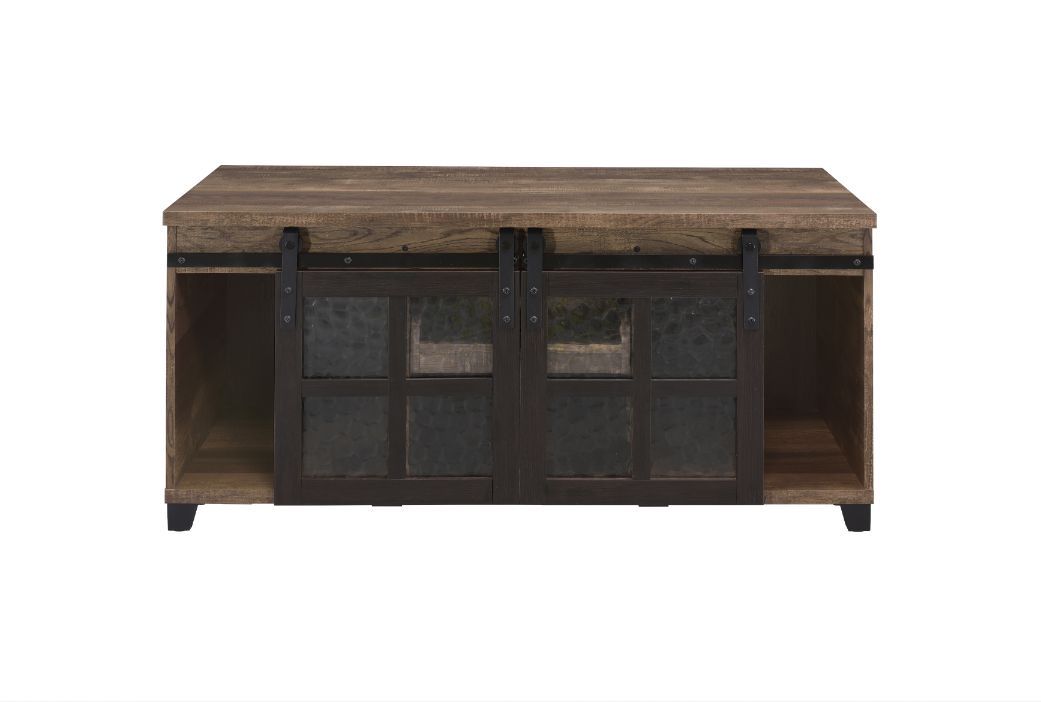 Nineel - Coffee Table - Obscure Glass, Rustic Oak & Black, light brown, view 3