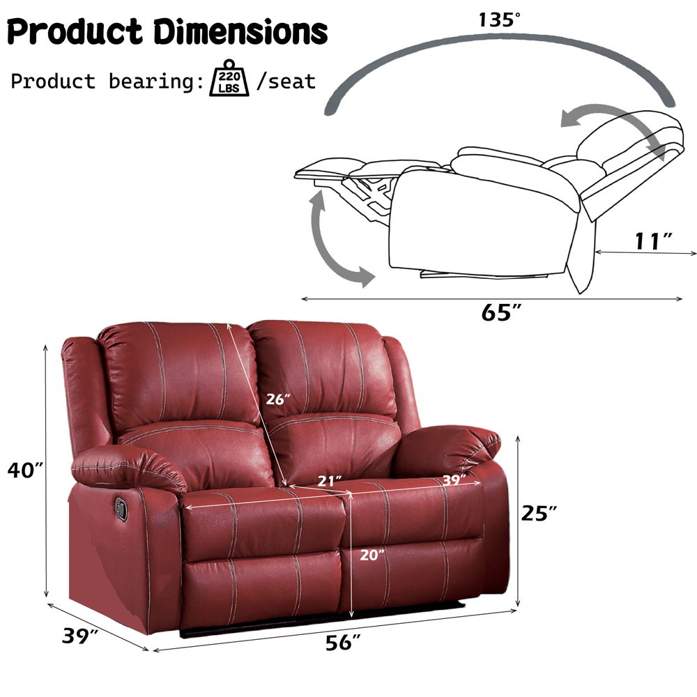 Zuriel - Motion Loveseat - Red Synthetic Leather, red, view 3