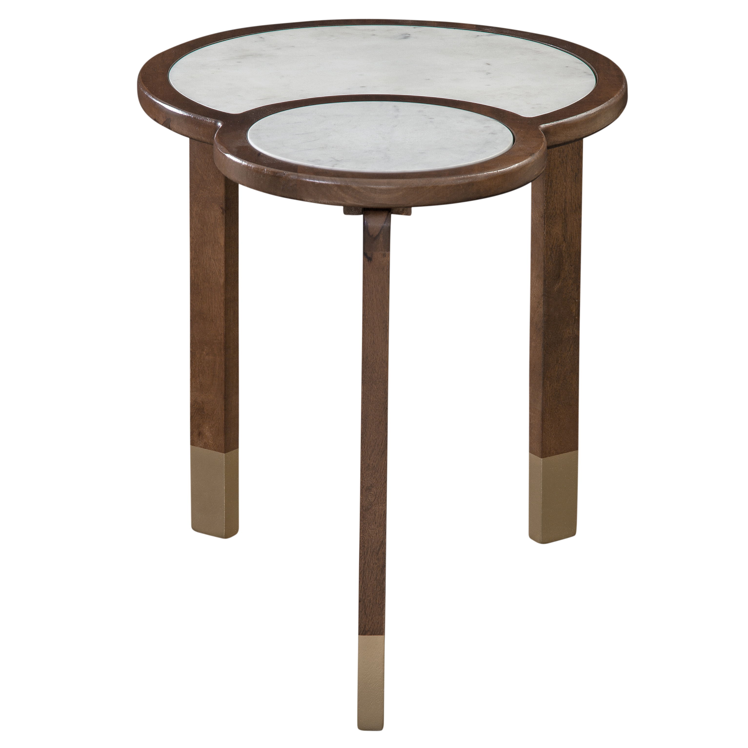 Oormi - Marble Inlay End Table - Banswara White / Dark Brown
