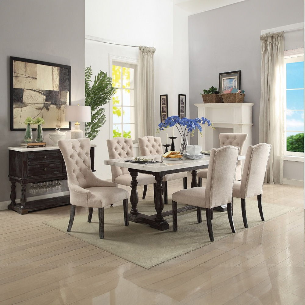 Gerardo - Server - White Marble Top & Weathered Espresso, white