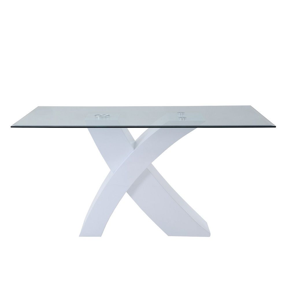 Pervis - Dining Table - Clear Glass Top & White High Gloss, white, view 7