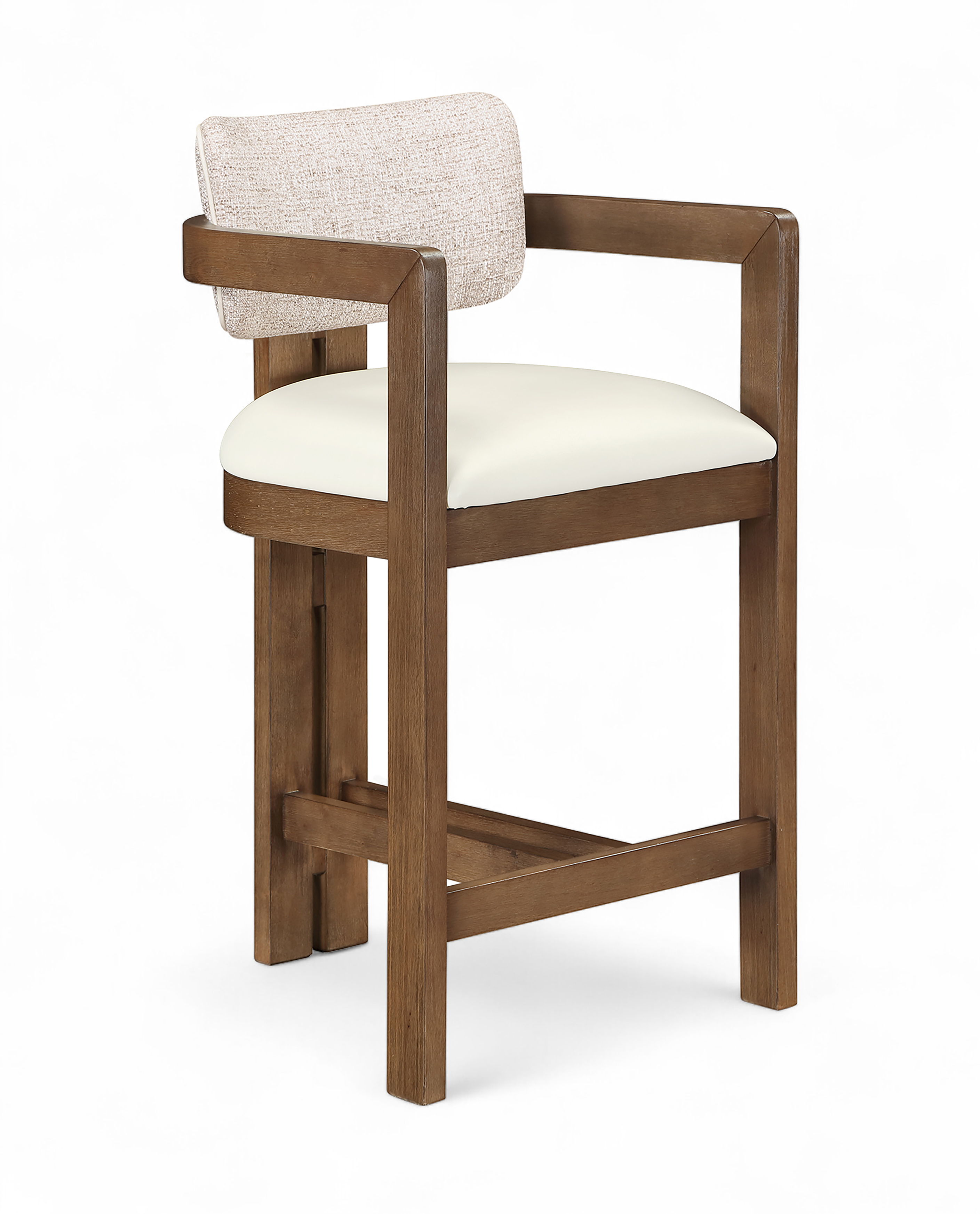 Ravina - Vegan Leather and Linen Textured Fabric Upholstered Counter Stool - Beige