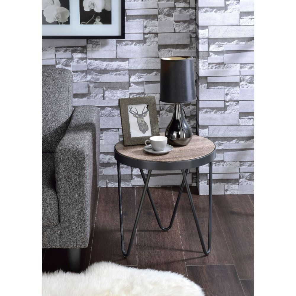 Bage - End Table - Weathered Gray Oak & Metal, light brown