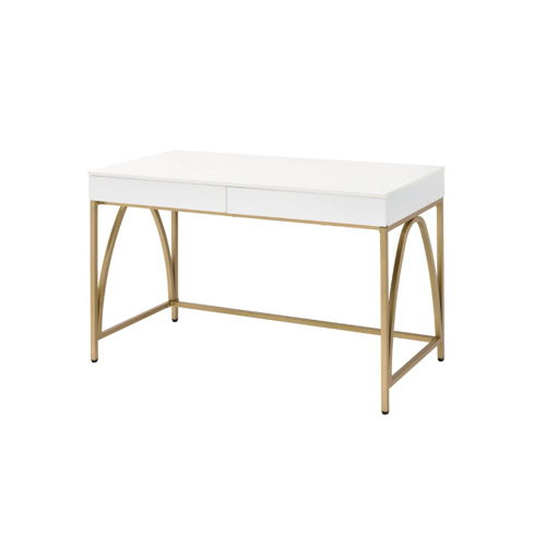Lightmane - Writing Desk (Same Ac00900) - White High Gloss & Gold, white