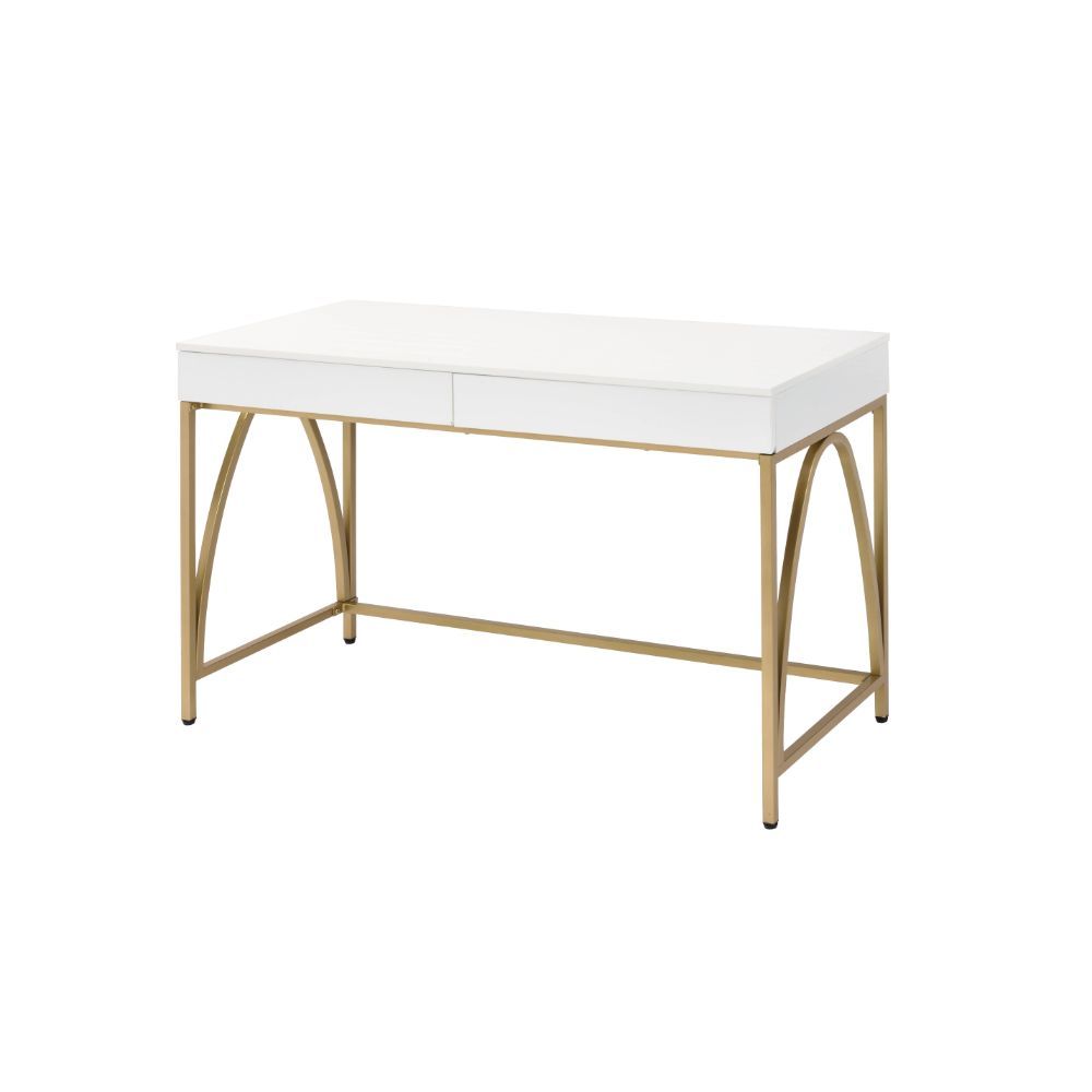 Lightmane - Writing Desk (Same Ac00900) - White High Gloss & Gold, white